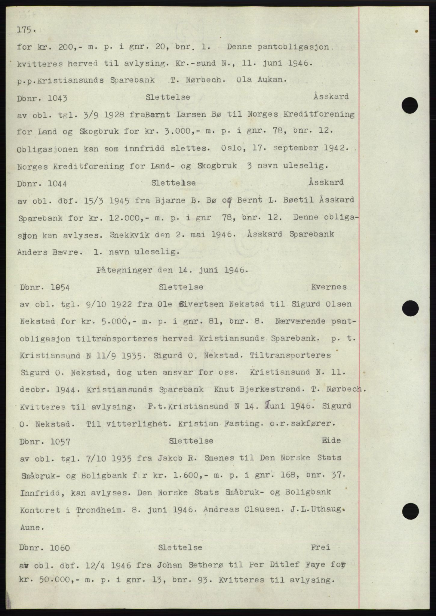 Nordmøre sorenskriveri, SAT/A-4132/1/2/2Ca: Mortgage book no. C82b, 1946-1951, Diary no: : 1043/1946