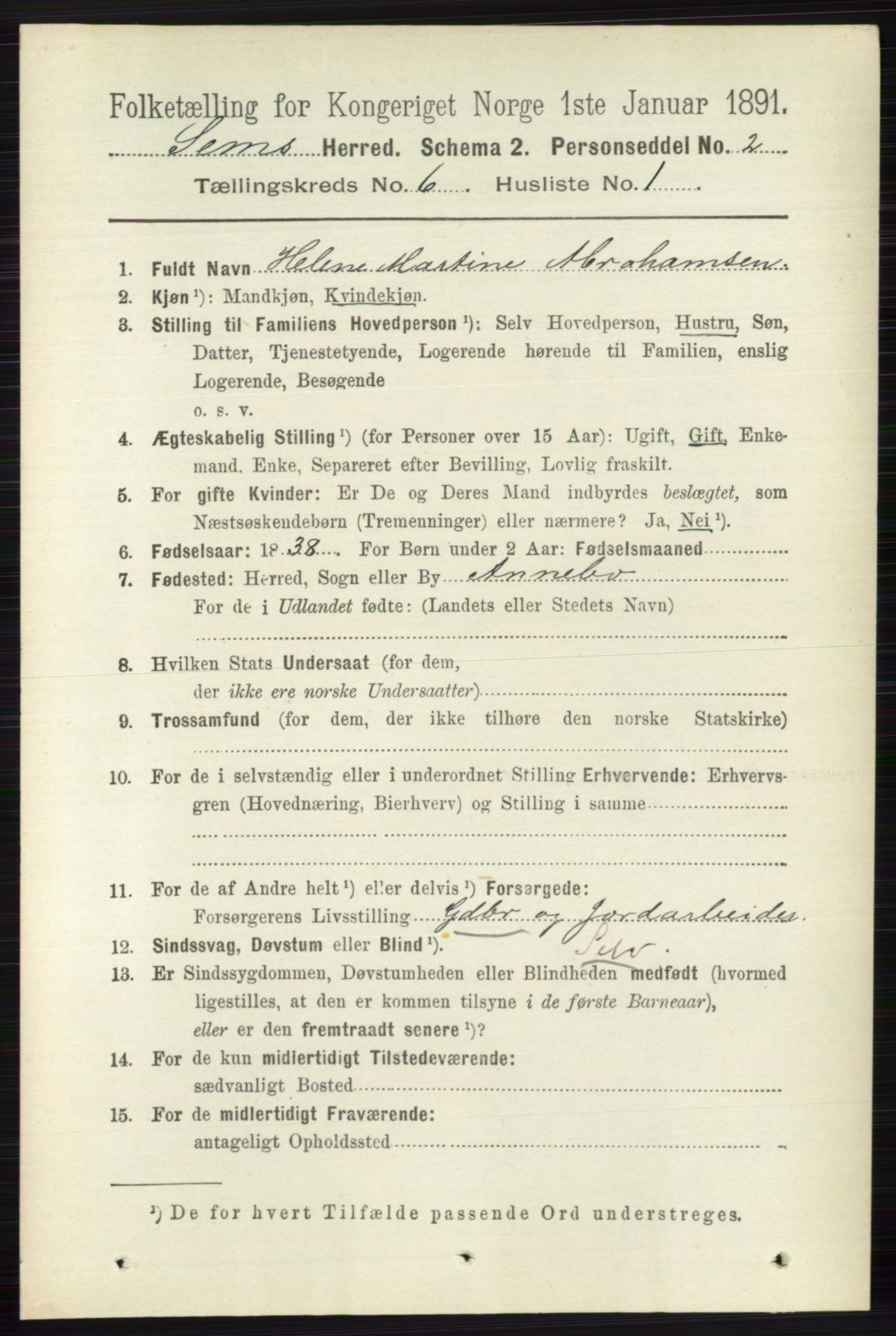 RA, 1891 census for 0721 Sem, 1891, p. 2629