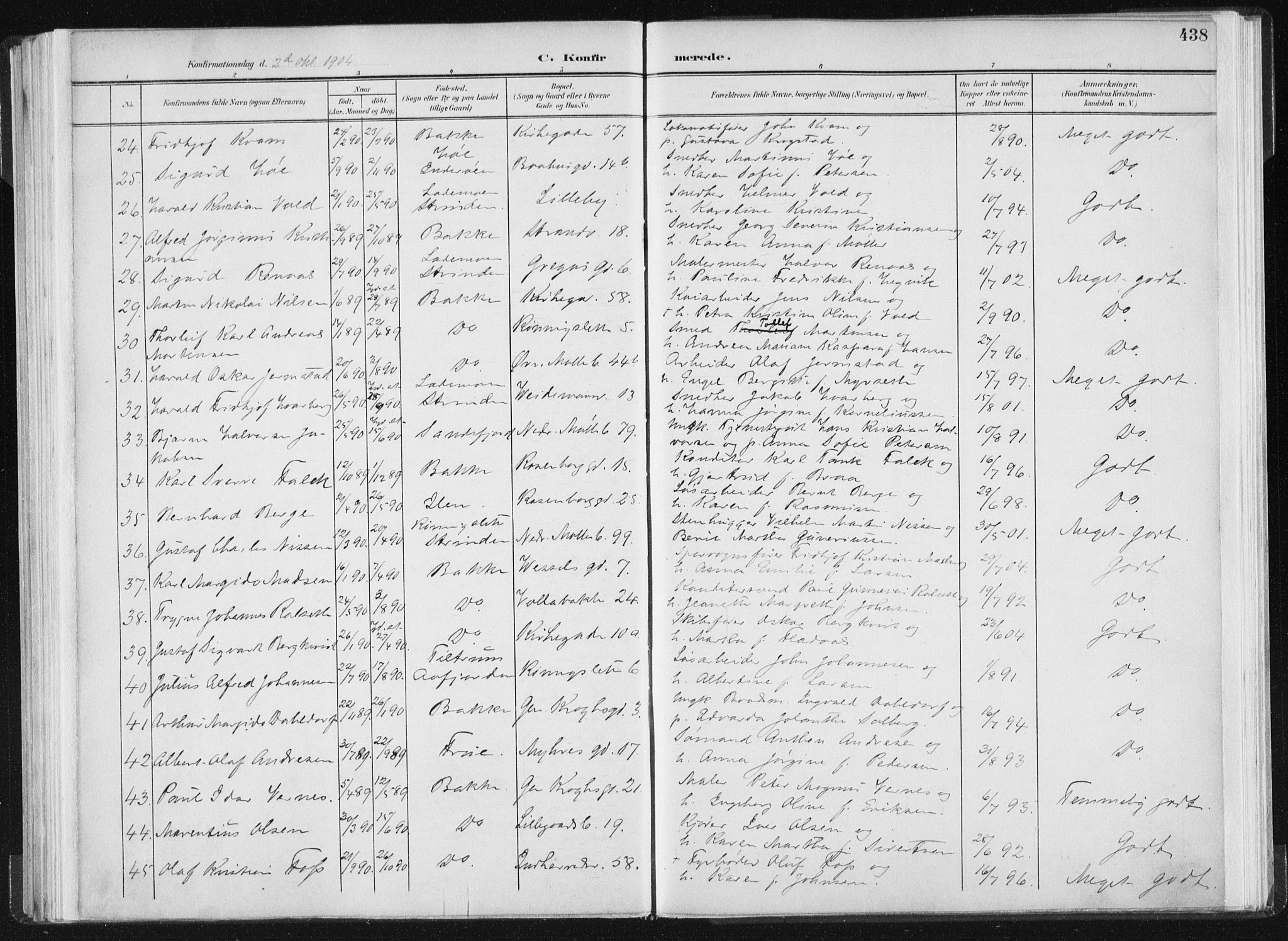 Ministerialprotokoller, klokkerbøker og fødselsregistre - Sør-Trøndelag, AV/SAT-A-1456/604/L0200: Parish register (official) no. 604A20II, 1901-1908, p. 438