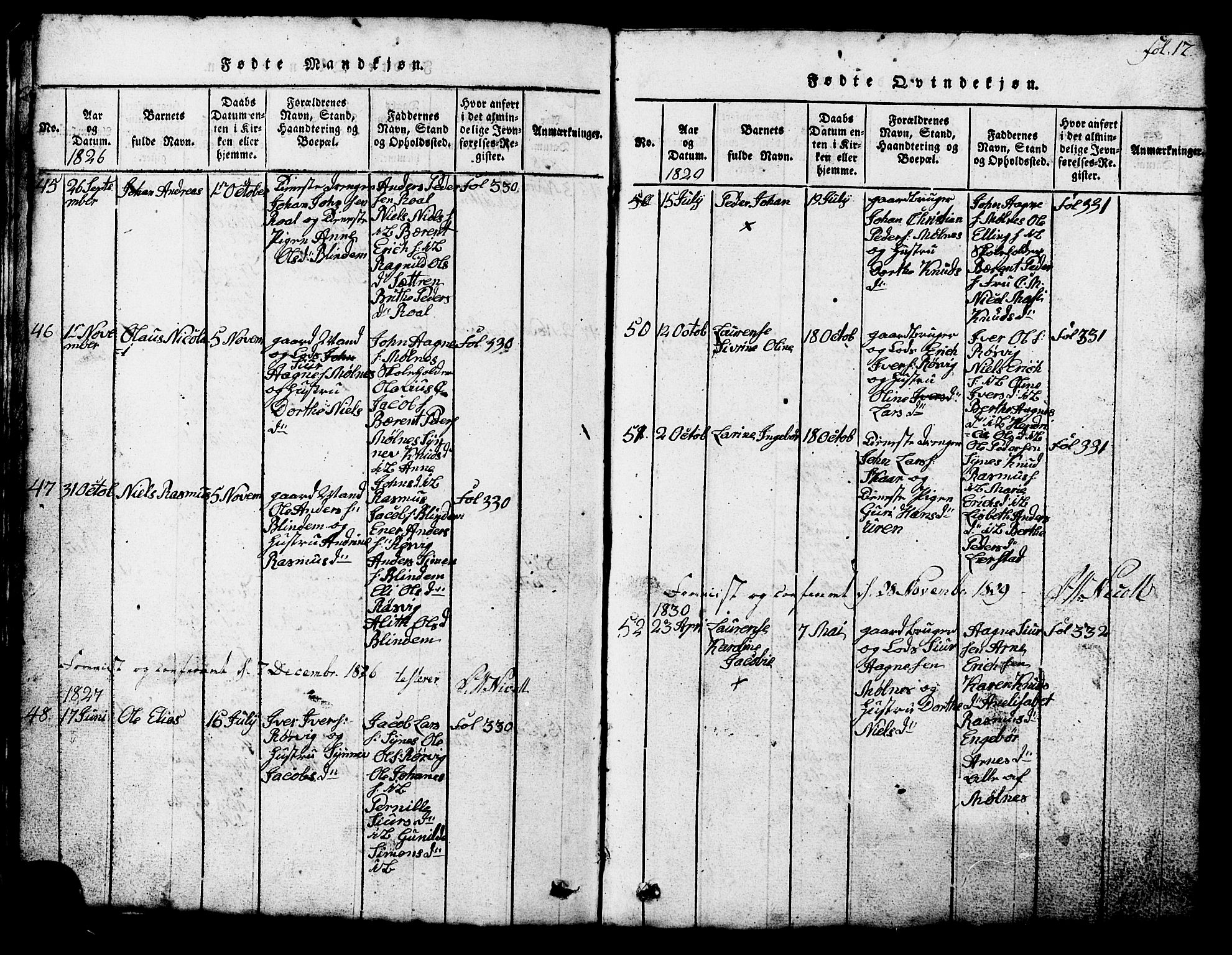 Ministerialprotokoller, klokkerbøker og fødselsregistre - Møre og Romsdal, SAT/A-1454/537/L0520: Parish register (copy) no. 537C01, 1819-1868, p. 17
