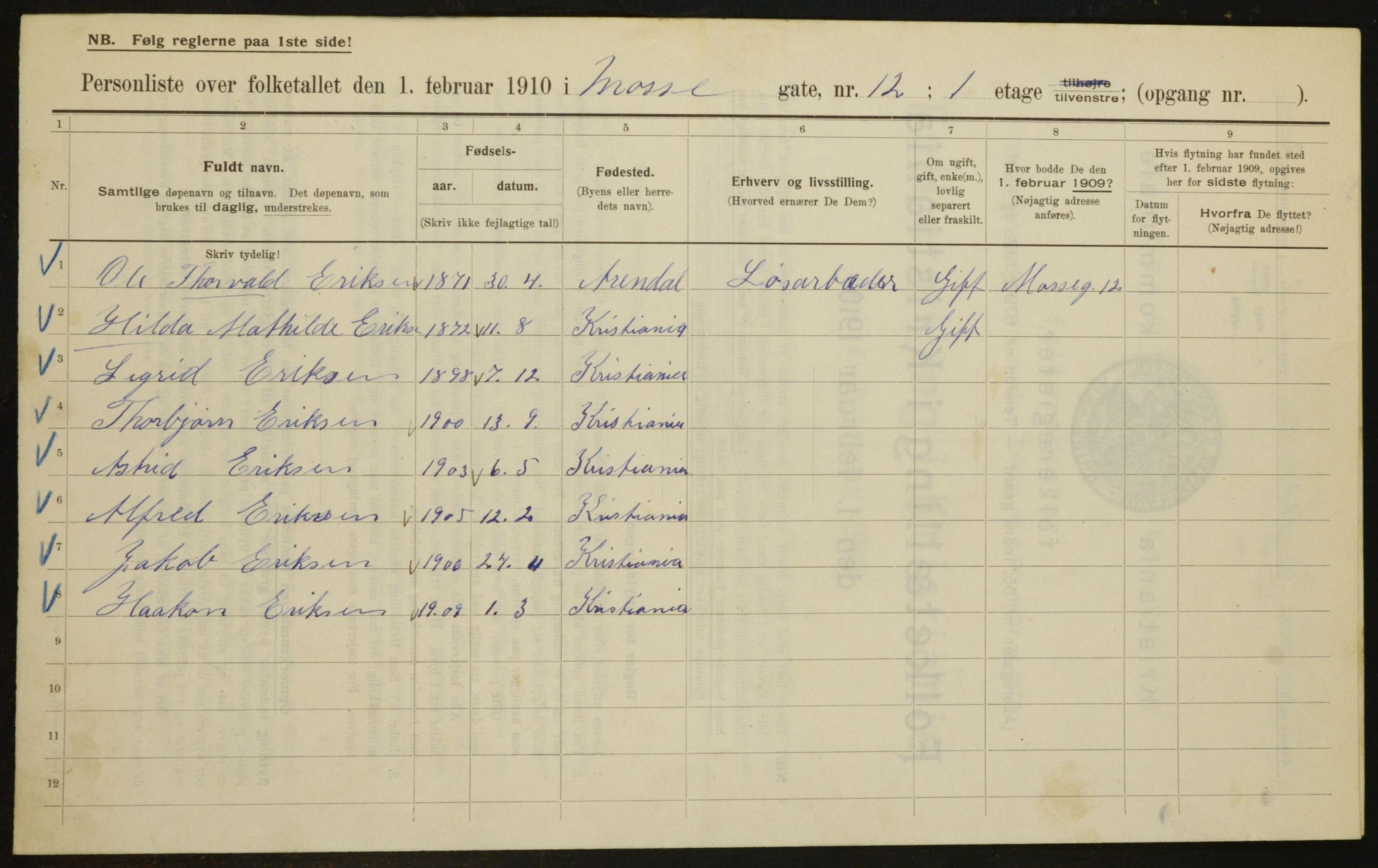 OBA, Municipal Census 1910 for Kristiania, 1910, p. 63783