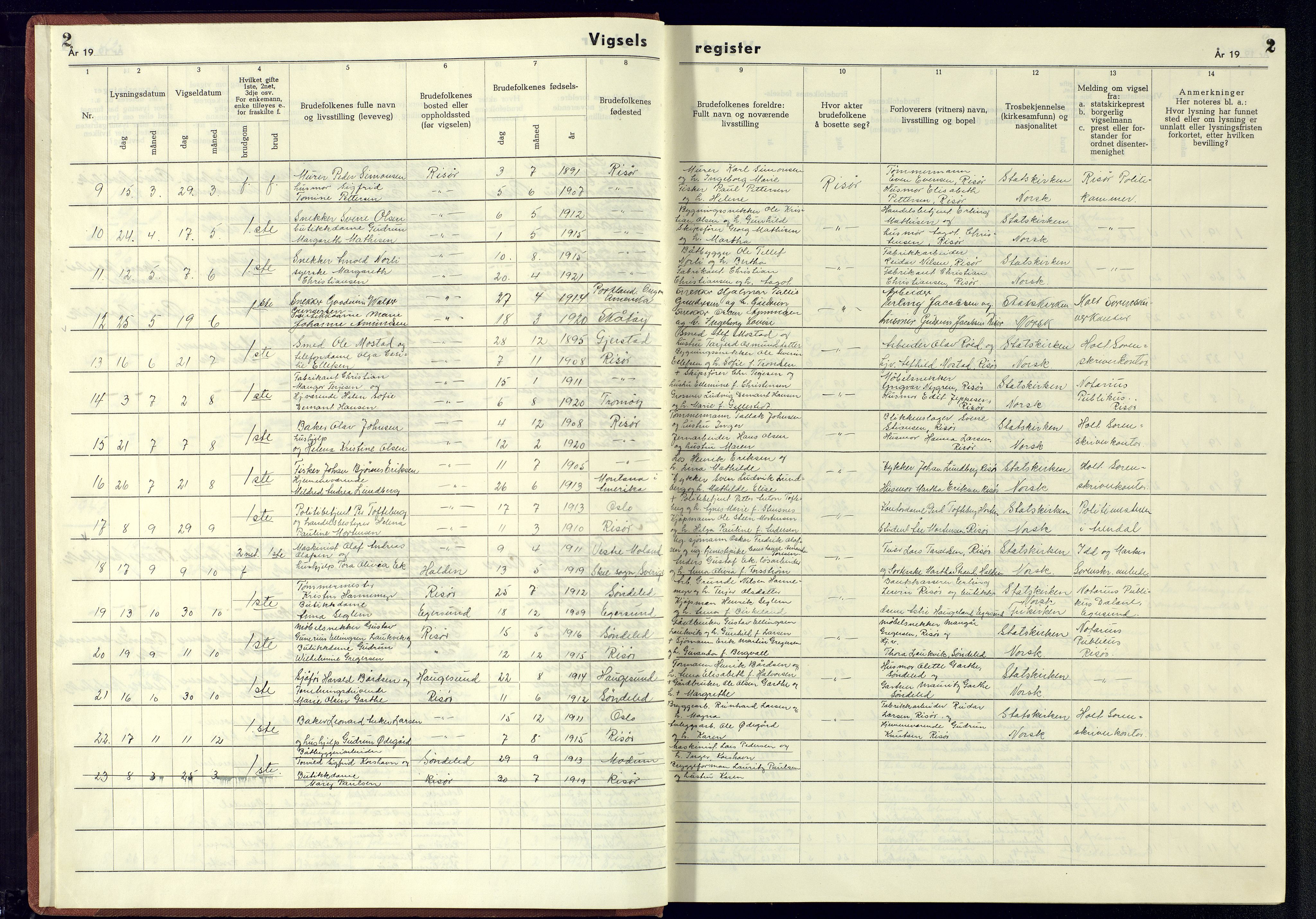 Risør sokneprestkontor, SAK/1111-0035/J/Jb/L0003: Marriage register no. A-VI-9, 1942-1945, p. 2