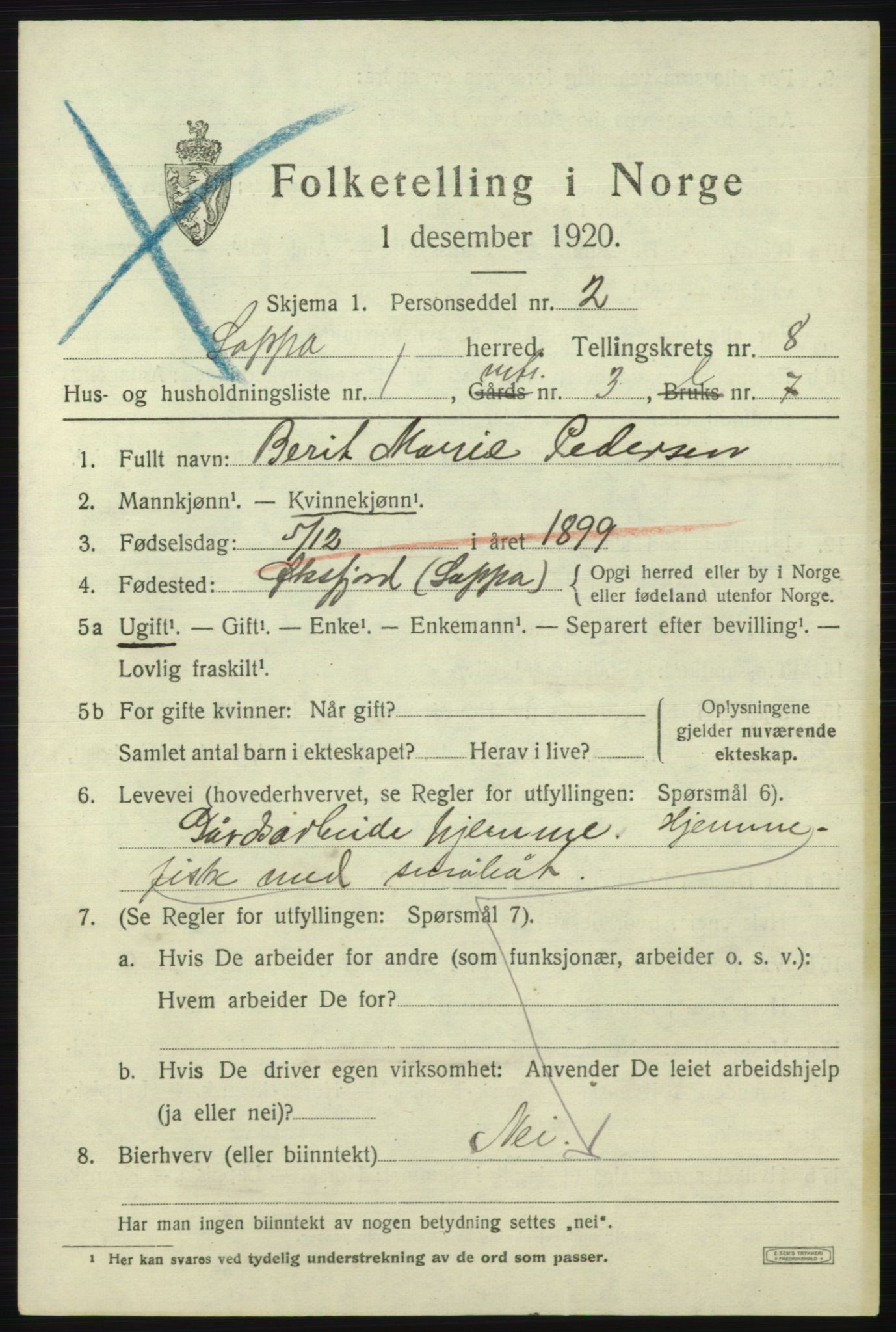 SATØ, 1920 census for Loppa, 1920, p. 3690