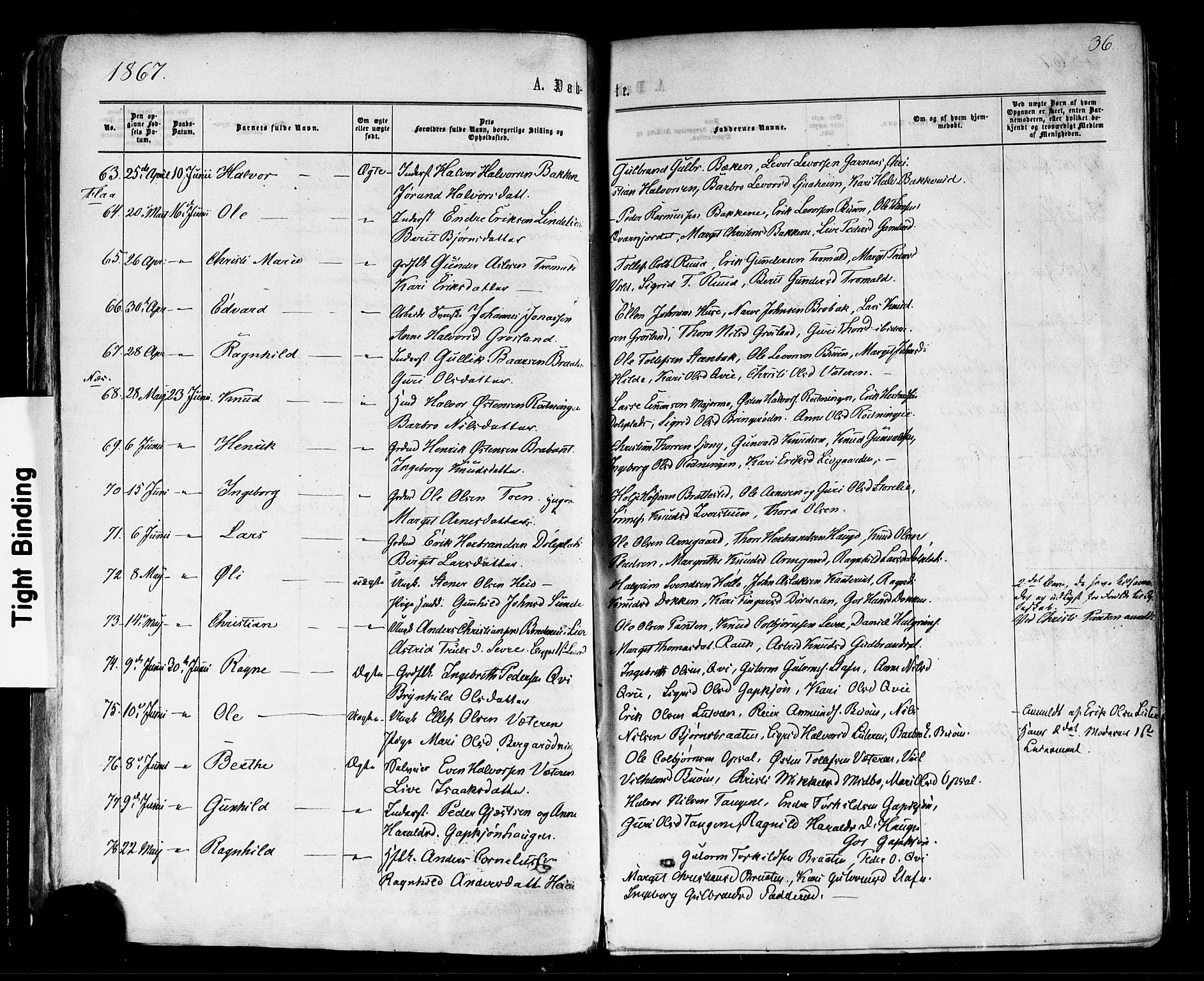 Nes kirkebøker, SAKO/A-236/F/Fa/L0010: Parish register (official) no. 10, 1864-1880, p. 36