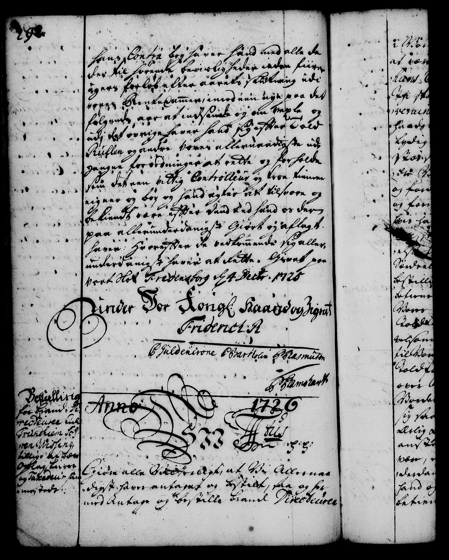 Rentekammeret, Kammerkanselliet, RA/EA-3111/G/Gg/Gge/L0001: Norsk bestallingsprotokoll med register (merket RK 53.25), 1720-1730, p. 292