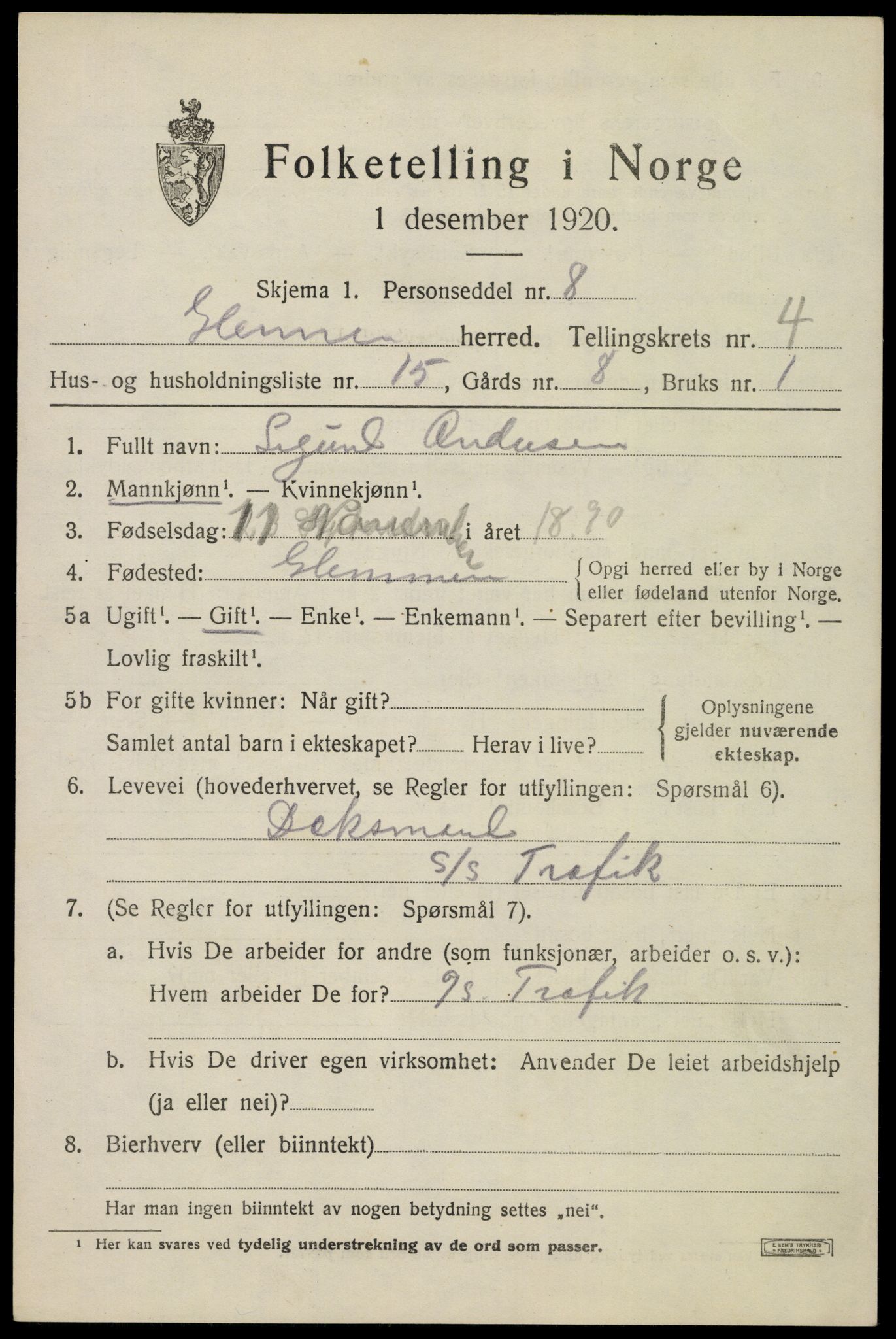 SAO, 1920 census for Glemmen, 1920, p. 15349