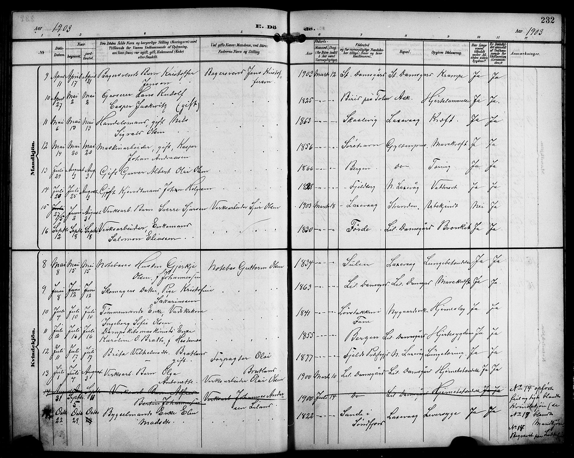 Laksevåg Sokneprestembete, SAB/A-76501/H/Ha/Hab/Haba/L0004: Parish register (copy) no. A 4, 1899-1909, p. 232