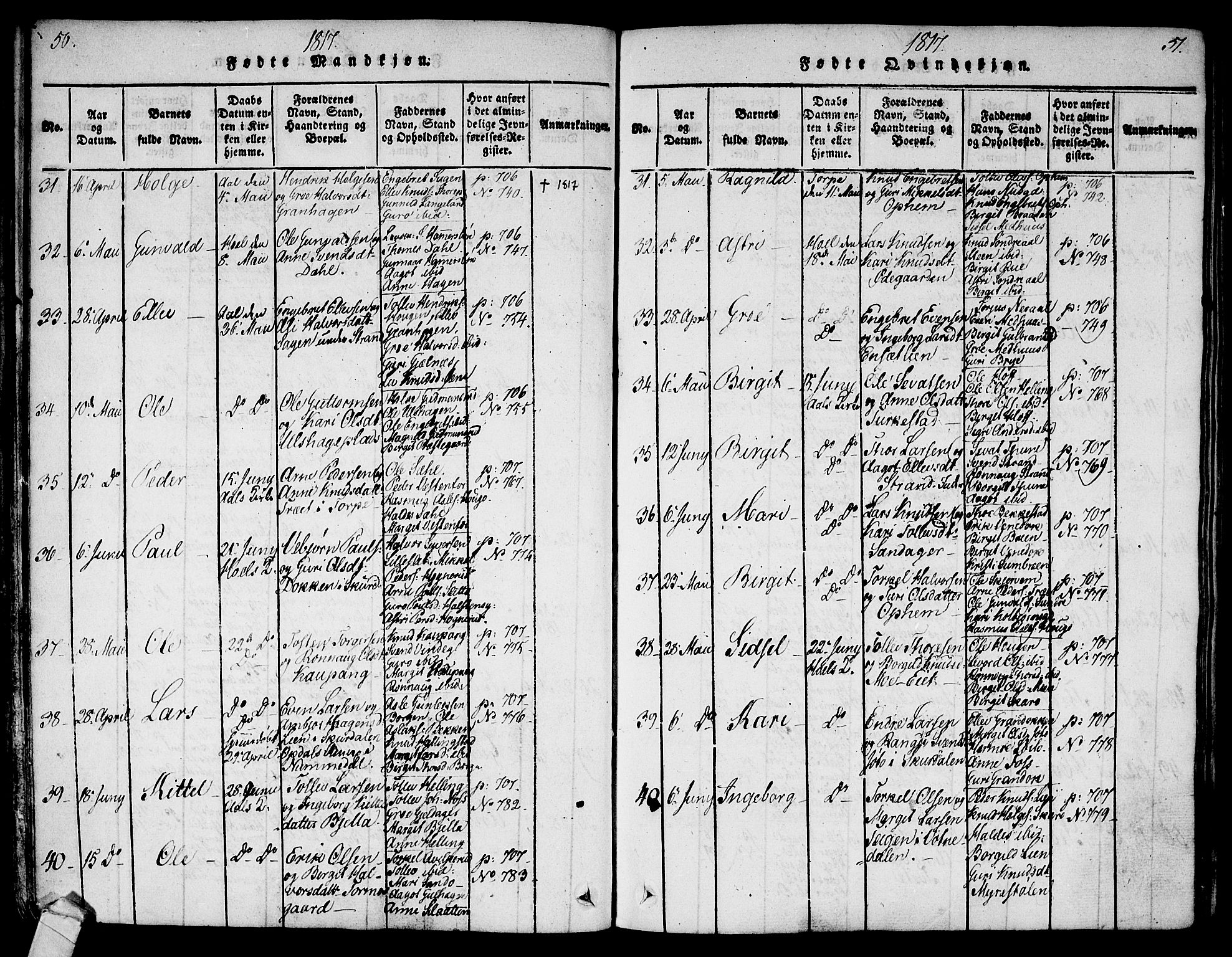 Ål kirkebøker, AV/SAKO-A-249/F/Fa/L0004: Parish register (official) no. I 4, 1815-1825, p. 50-51