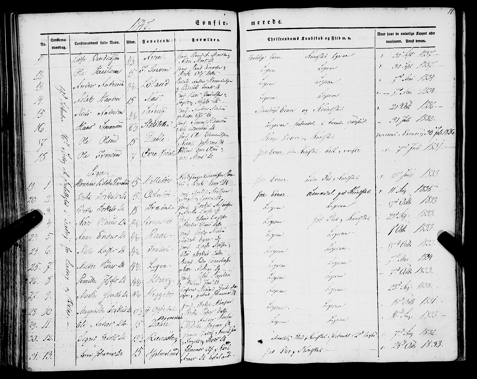Lavik sokneprestembete, SAB/A-80901: Parish register (official) no. A 3, 1843-1863, p. 17