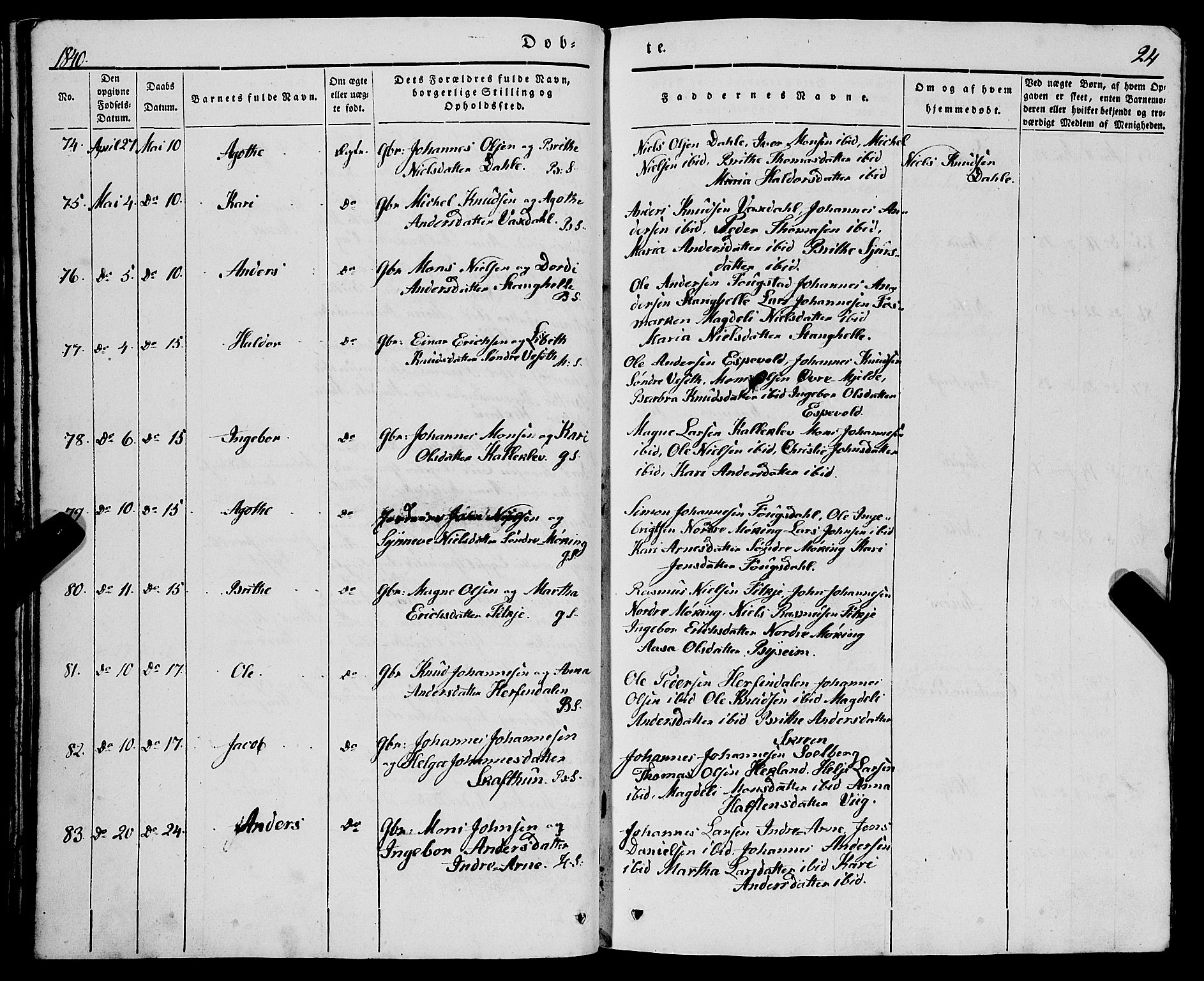 Haus sokneprestembete, AV/SAB-A-75601/H/Haa: Parish register (official) no. A 15, 1838-1847, p. 24