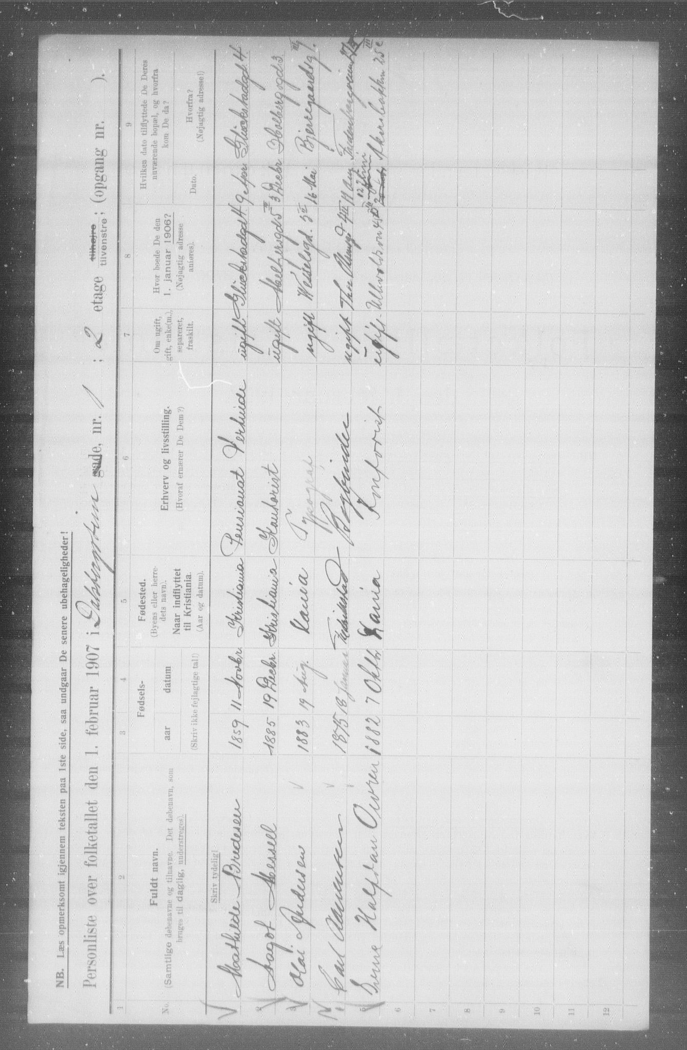 OBA, Municipal Census 1907 for Kristiania, 1907, p. 7129