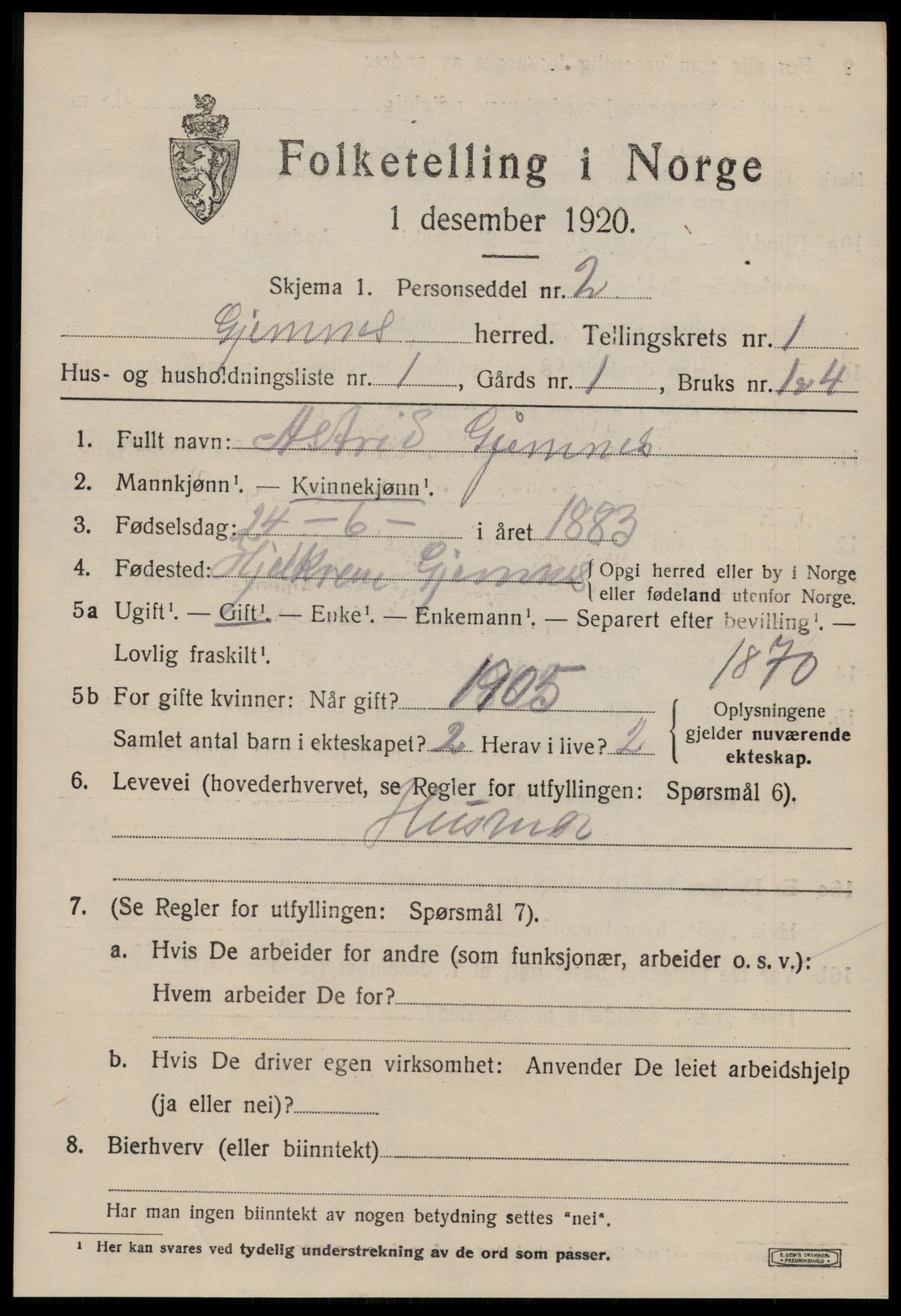 SAT, 1920 census for Gjemnes, 1920, p. 324