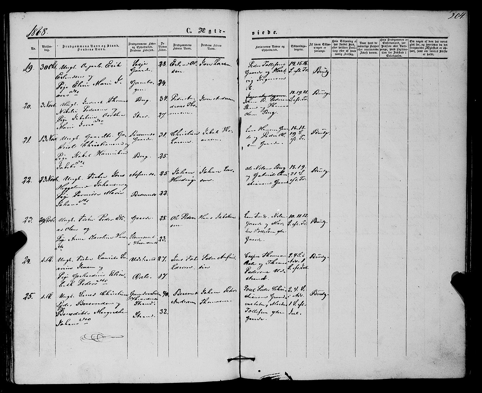 Kvæfjord sokneprestkontor, SATØ/S-1323/G/Ga/Gaa/L0004kirke: Parish register (official) no. 4, 1857-1877, p. 204