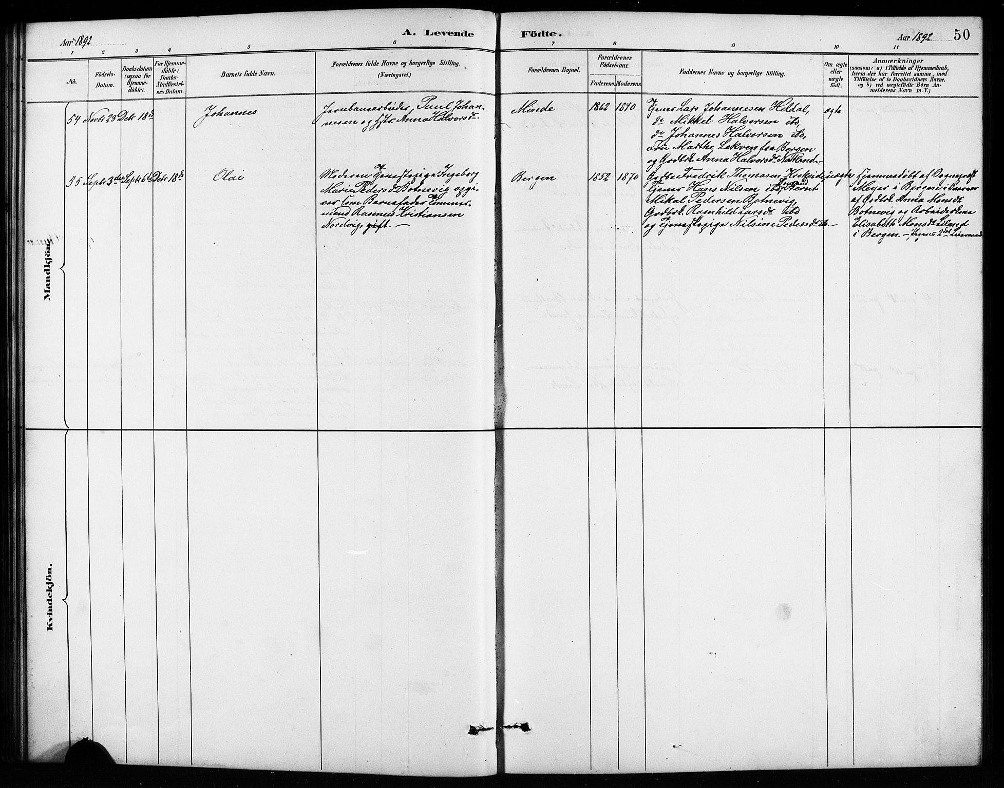 Birkeland Sokneprestembete, SAB/A-74601/H/Hab: Parish register (copy) no. A 4, 1888-1897, p. 50