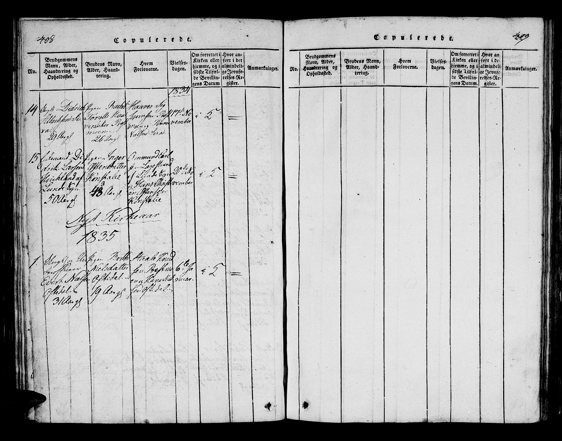 Bakke sokneprestkontor, SAK/1111-0002/F/Fa/Faa/L0003: Parish register (official) no. A 3, 1815-1835, p. 408-409
