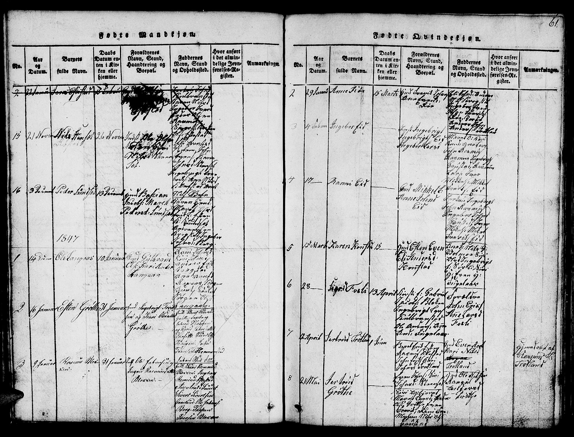 Ministerialprotokoller, klokkerbøker og fødselsregistre - Sør-Trøndelag, SAT/A-1456/694/L1130: Parish register (copy) no. 694C02, 1816-1857, p. 61