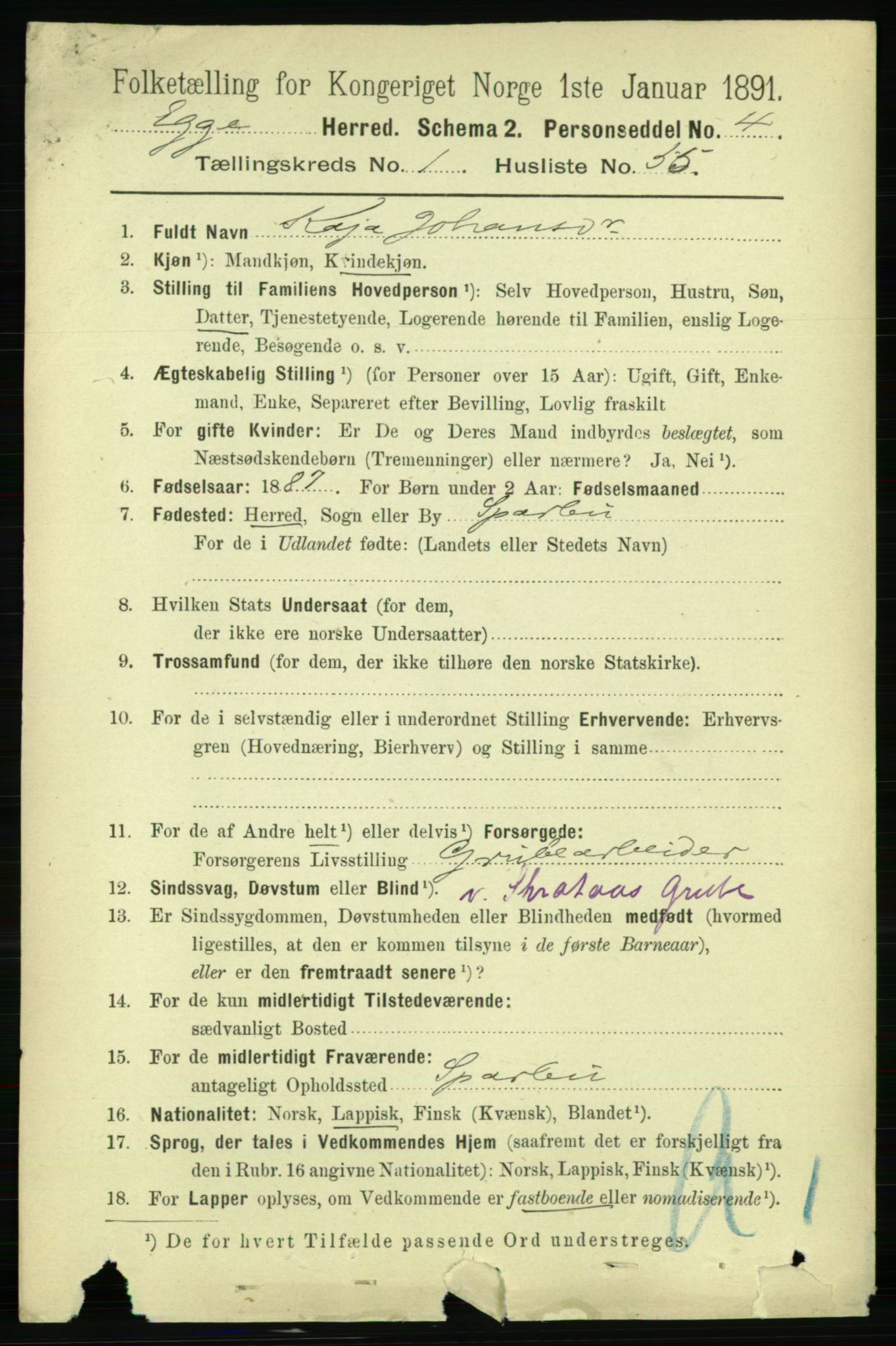 RA, 1891 census for 1733 Egge, 1891, p. 370