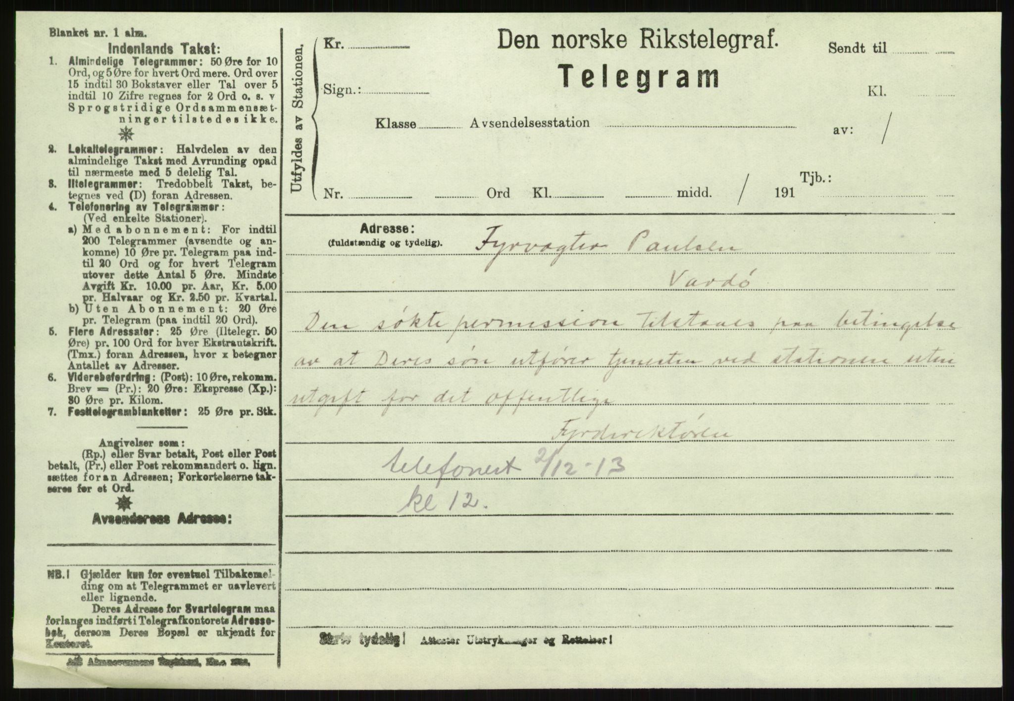 Fyrdirektoratet, AV/RA-S-1602/2/D/L0018/0002: -- / Hornøen fyr (Se 63, 187, 302), 1910-1913