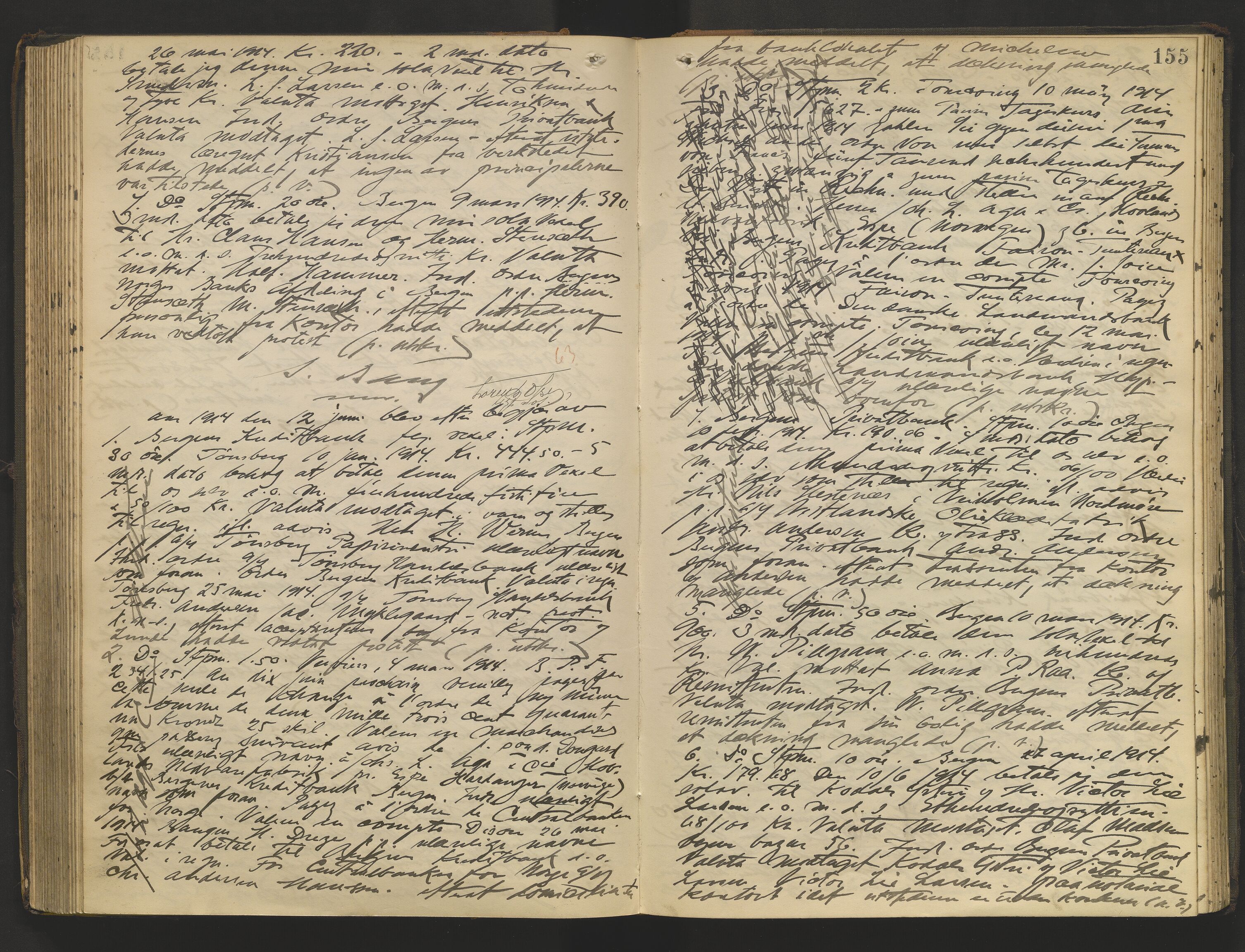 Byfogd og Byskriver i Bergen, AV/SAB-A-3401/10/10A/L0036: Notarialprotokoller, 1913-1914, p. 154b-155a