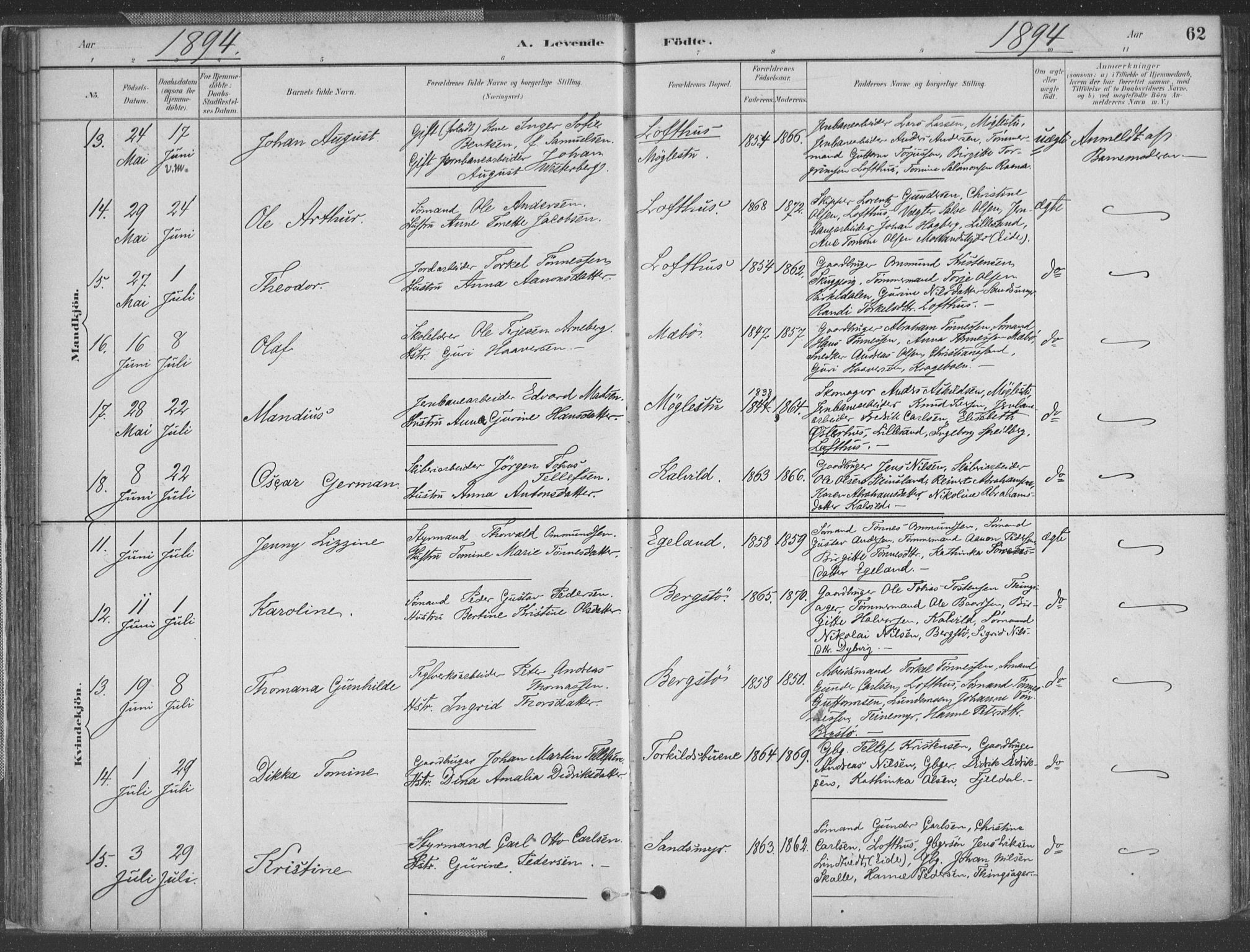 Vestre Moland sokneprestkontor, AV/SAK-1111-0046/F/Fa/Fab/L0009: Parish register (official) no. A 9, 1884-1899, p. 62