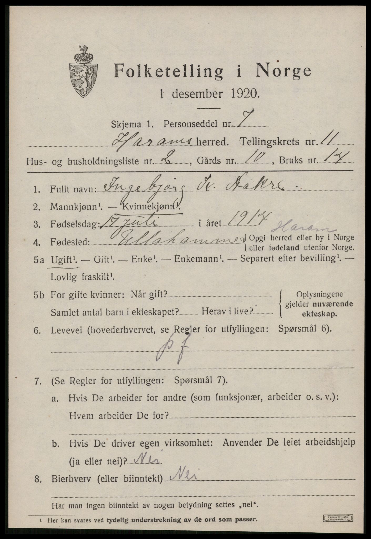 SAT, 1920 census for Haram, 1920, p. 6293