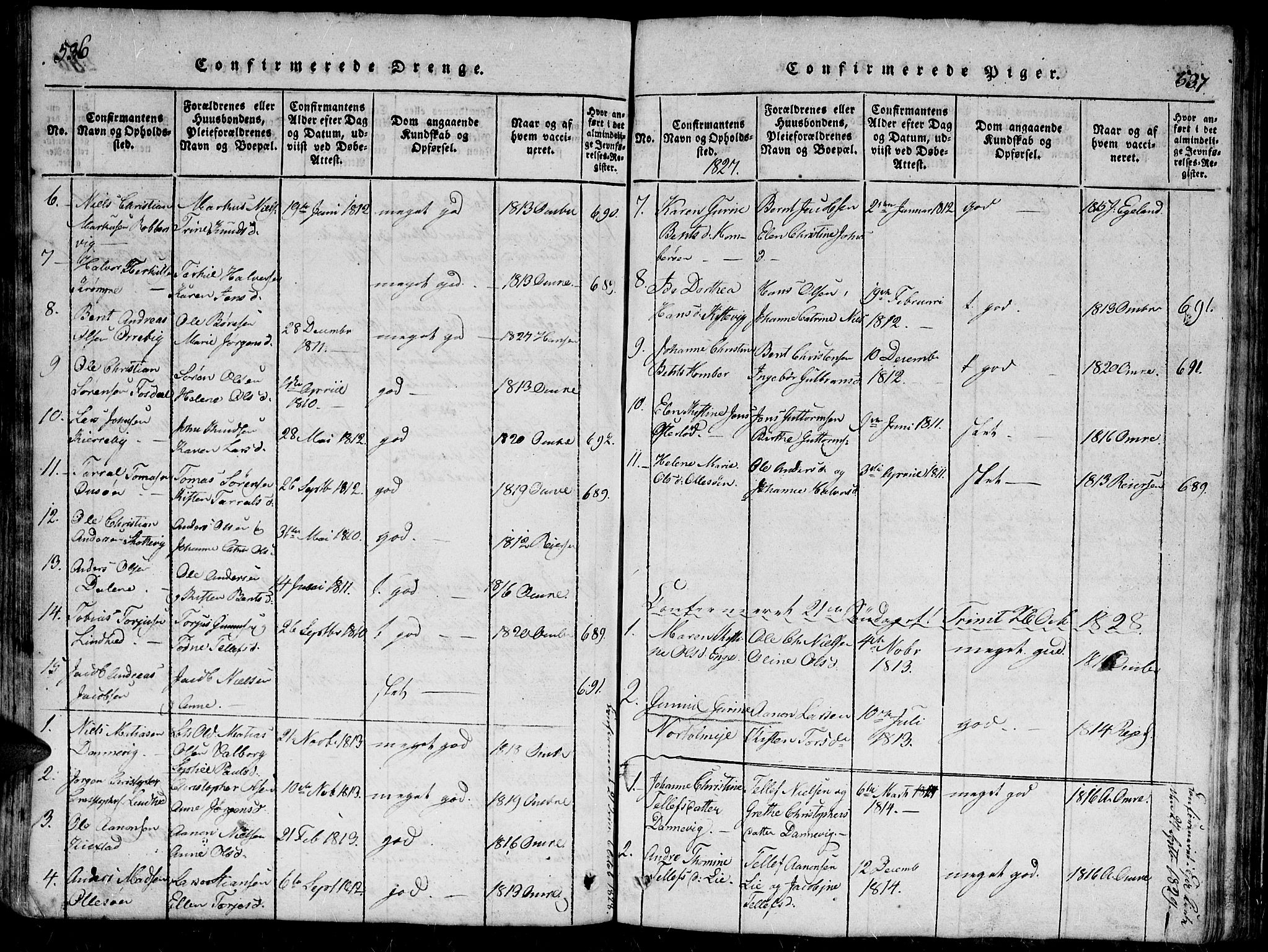 Hommedal sokneprestkontor, AV/SAK-1111-0023/F/Fb/Fbb/L0003: Parish register (copy) no. B 3 /2, 1816-1850, p. 536-537