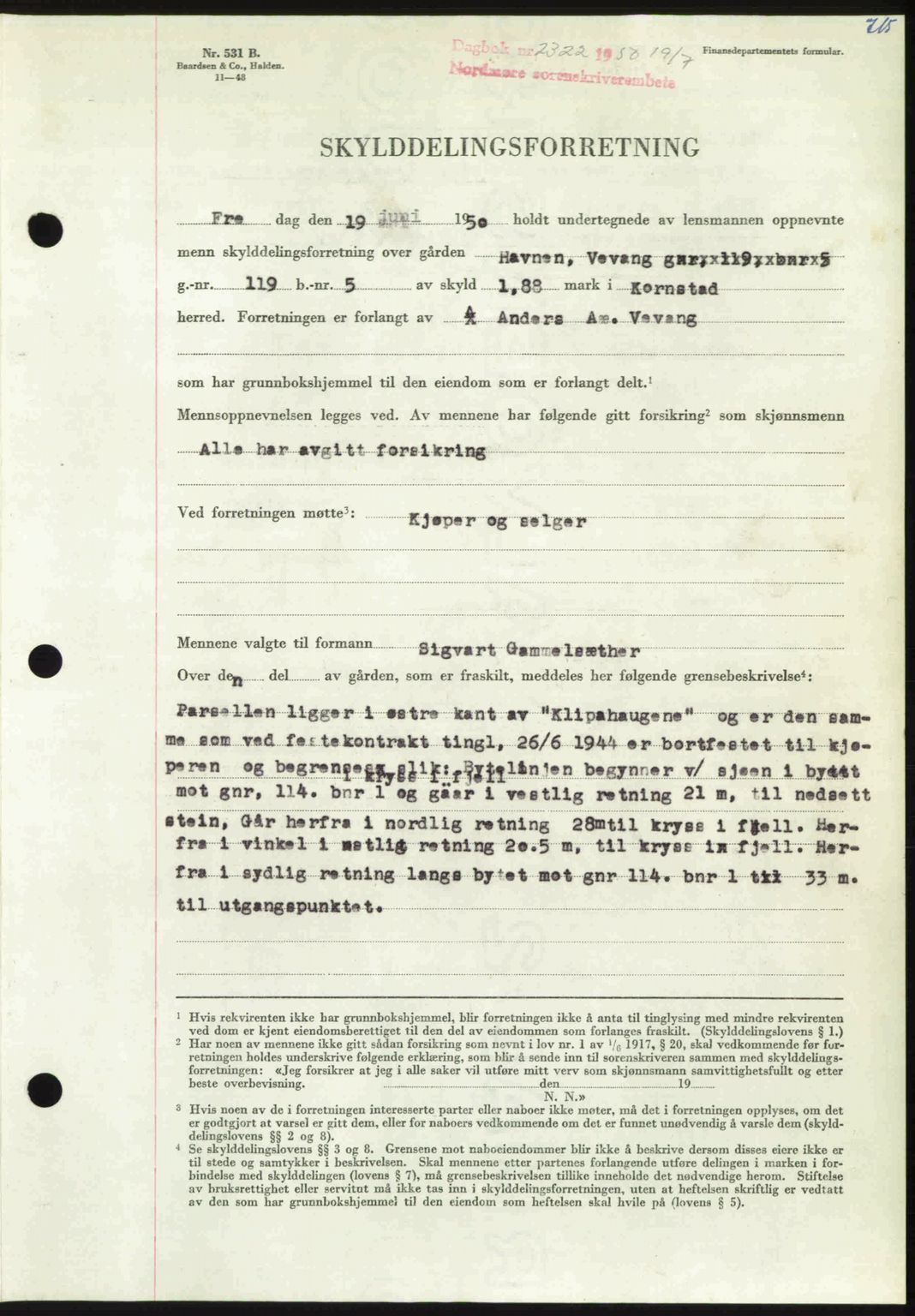 Nordmøre sorenskriveri, AV/SAT-A-4132/1/2/2Ca: Mortgage book no. A115, 1950-1950, Diary no: : 2322/1950