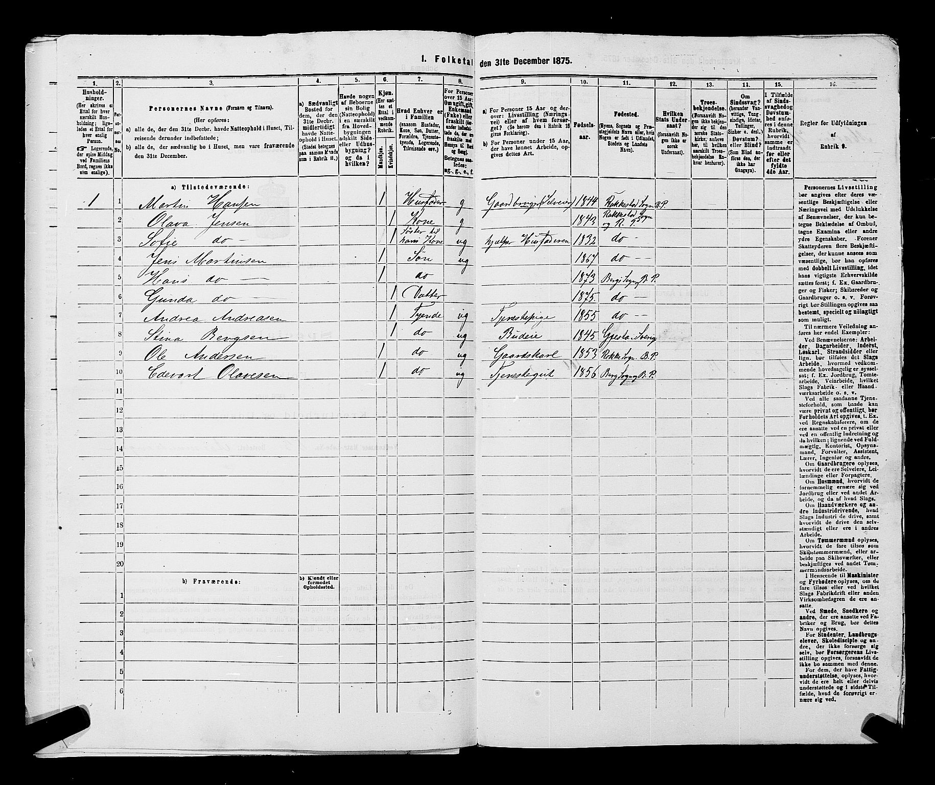 RA, 1875 census for 0116P Berg, 1875, p. 278