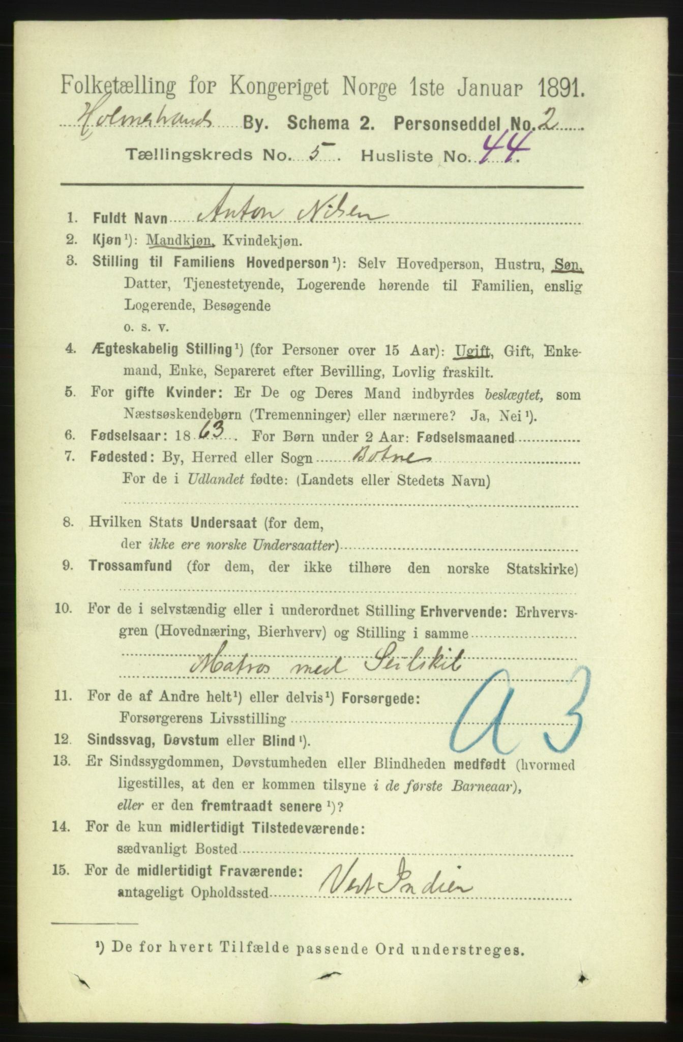 RA, 1891 census for 0702 Holmestrand, 1891, p. 2974