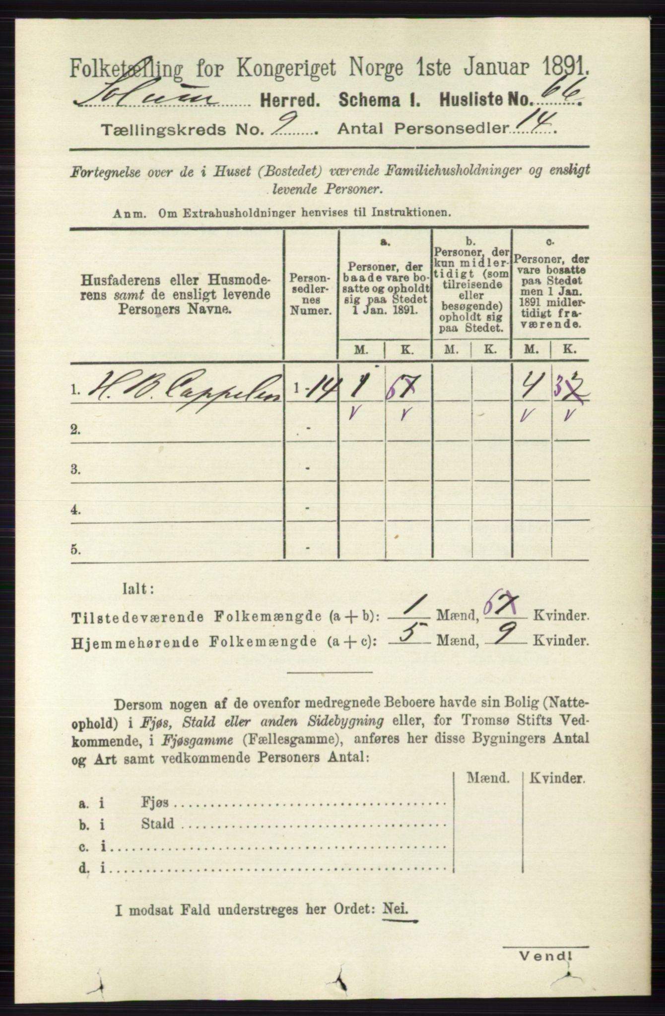 RA, 1891 census for 0818 Solum, 1891, p. 1922