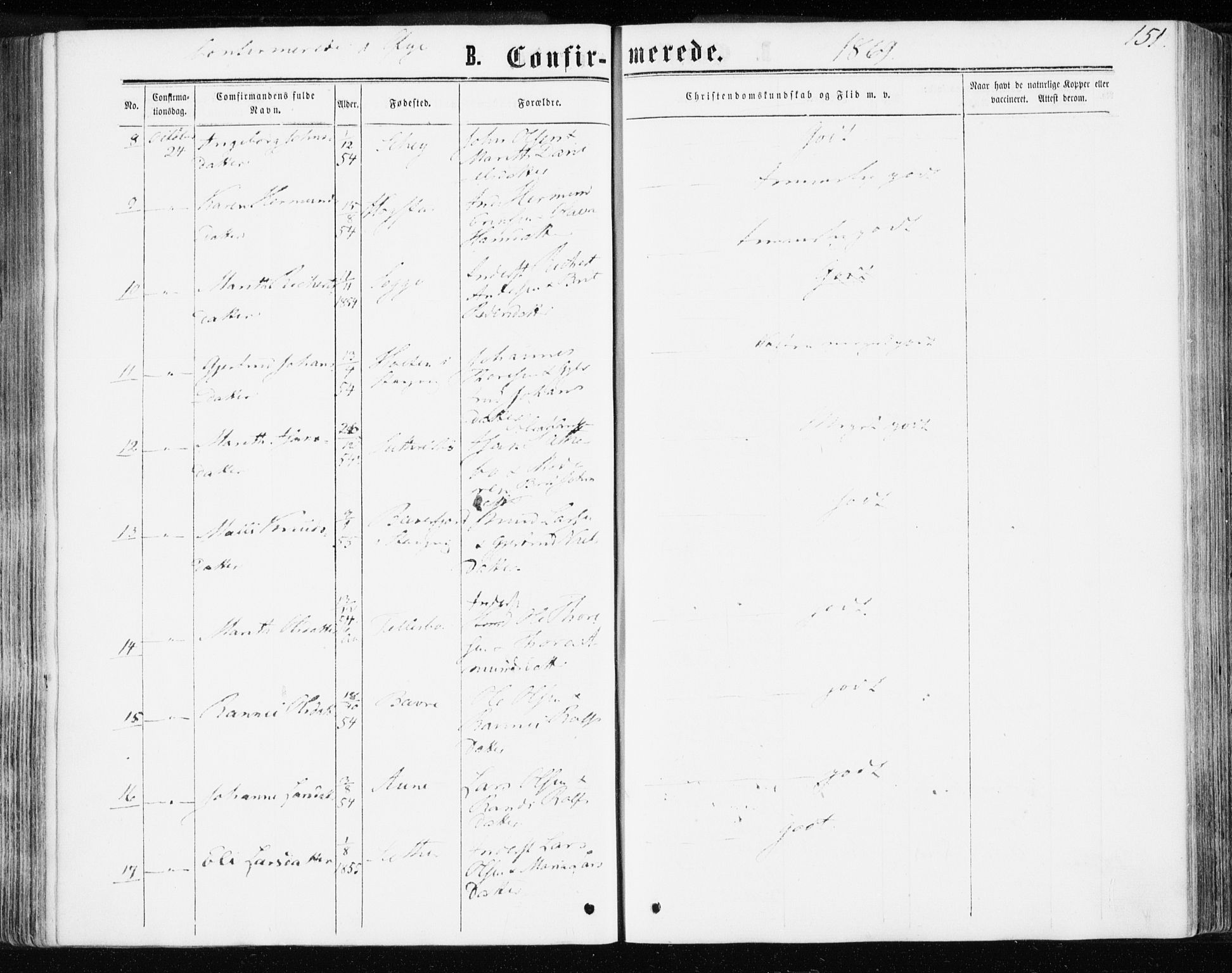 Ministerialprotokoller, klokkerbøker og fødselsregistre - Møre og Romsdal, AV/SAT-A-1454/595/L1045: Parish register (official) no. 595A07, 1863-1873, p. 151