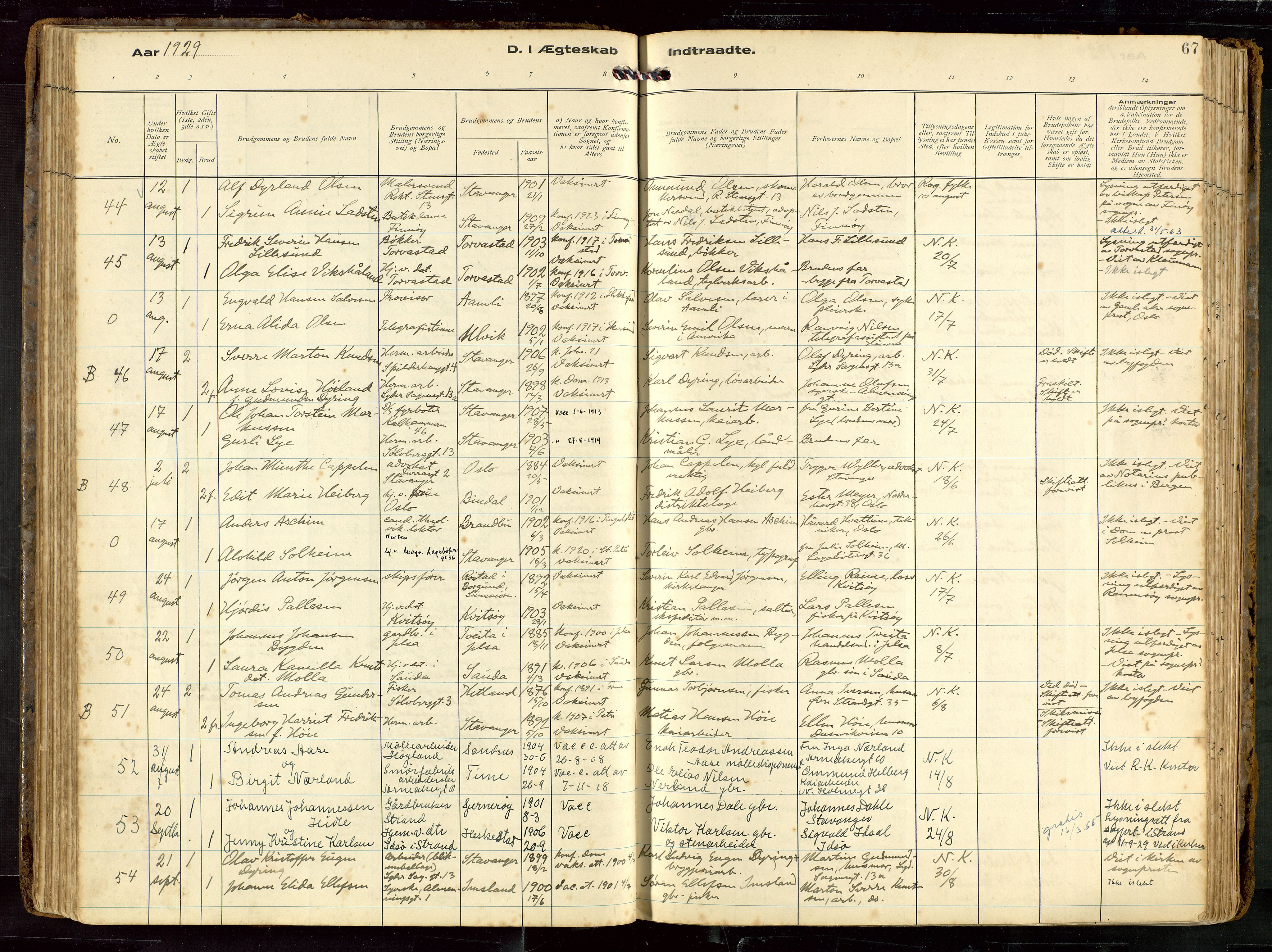 St. Petri sokneprestkontor, AV/SAST-A-101813/002/D/L0002: Parish register (official) no. A 27, 1921-1942, p. 67