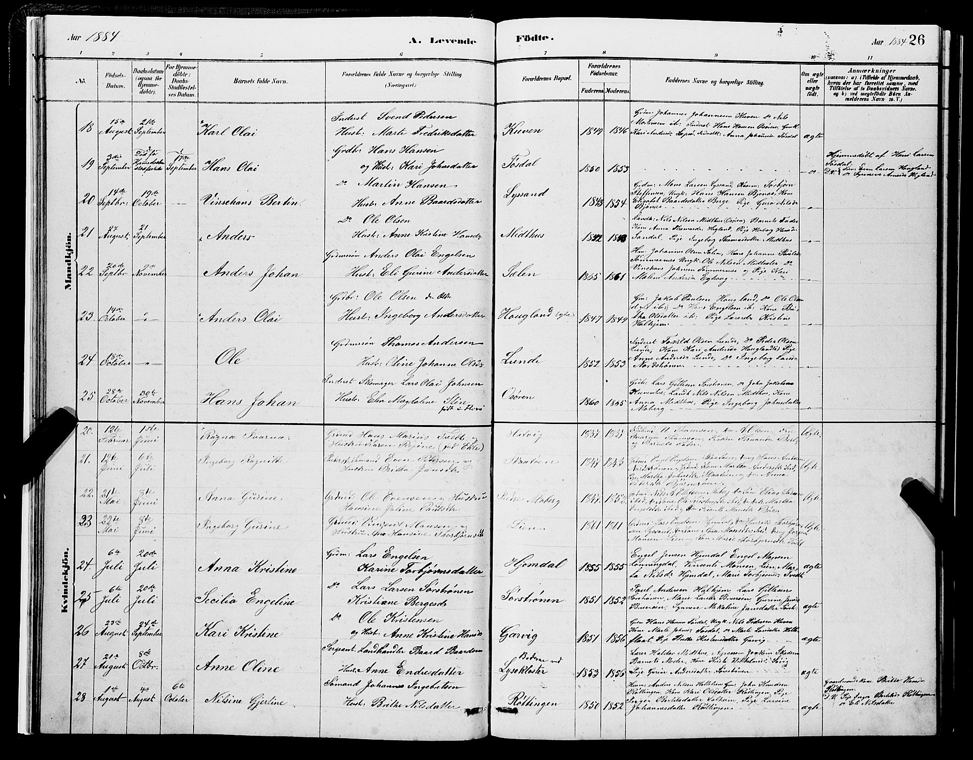 Os sokneprestembete, SAB/A-99929: Parish register (copy) no. A 2, 1880-1896, p. 26