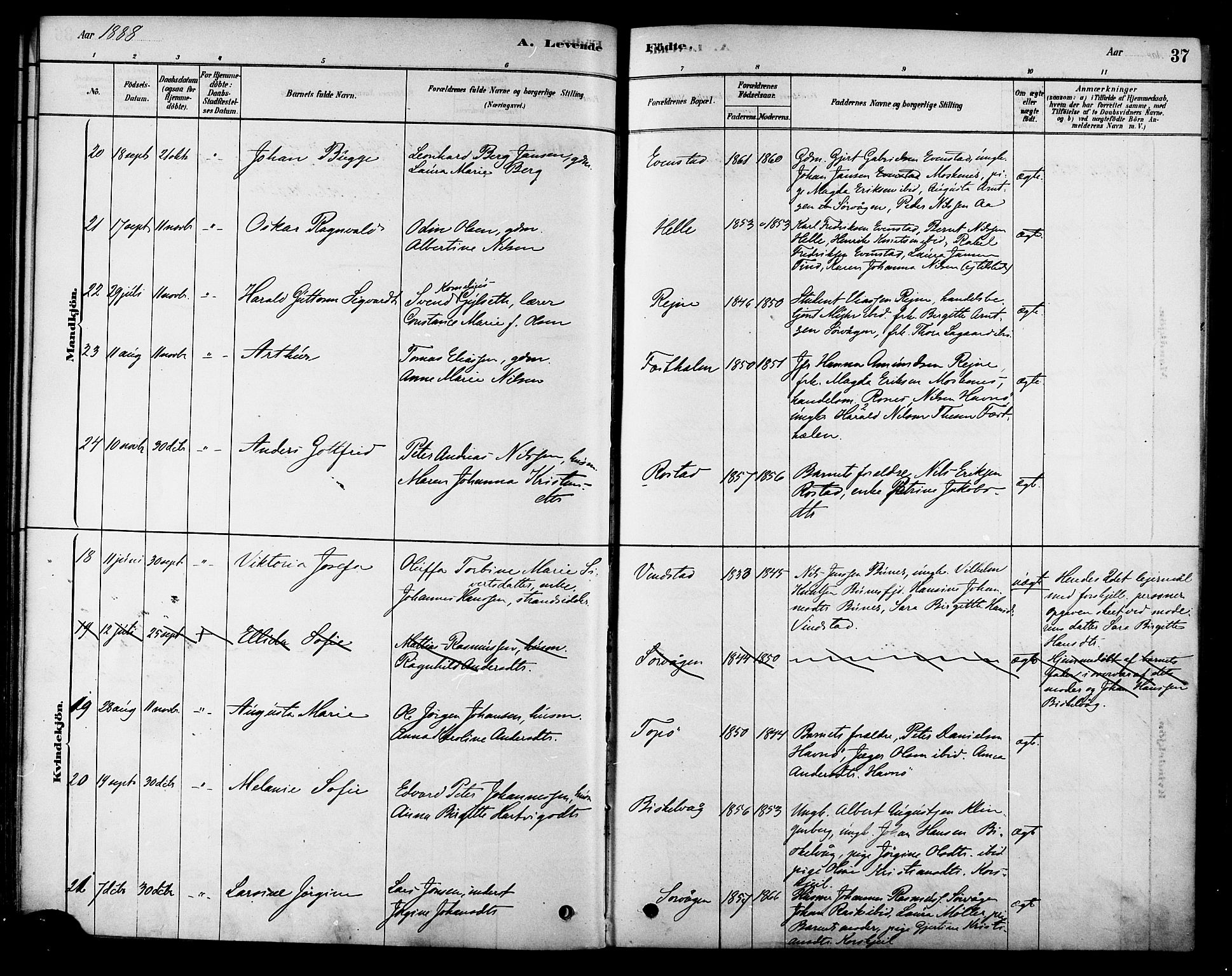 Ministerialprotokoller, klokkerbøker og fødselsregistre - Nordland, AV/SAT-A-1459/886/L1219: Parish register (official) no. 886A01, 1878-1892, p. 37