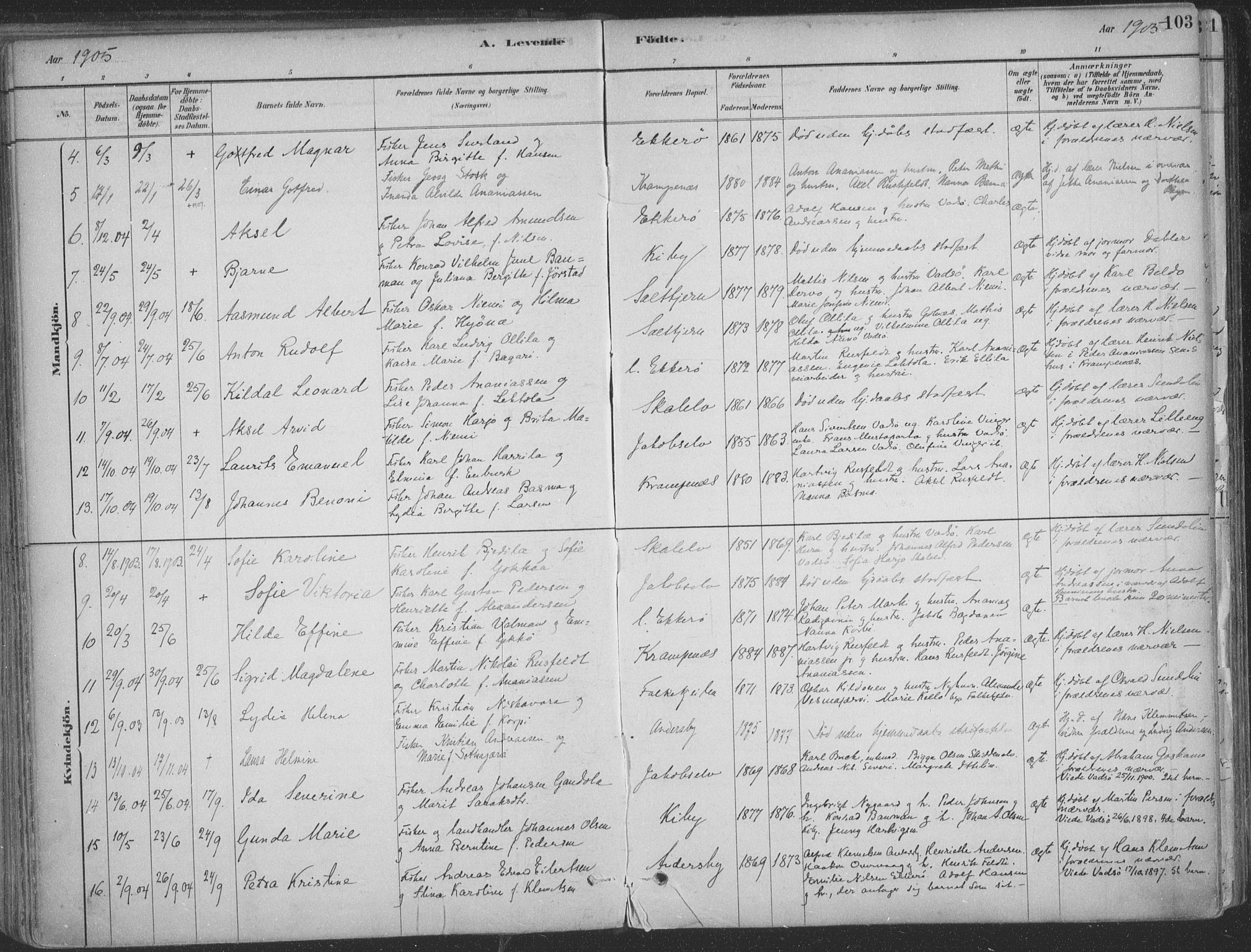 Vadsø sokneprestkontor, SATØ/S-1325/H/Ha/L0009kirke: Parish register (official) no. 9, 1881-1917, p. 103