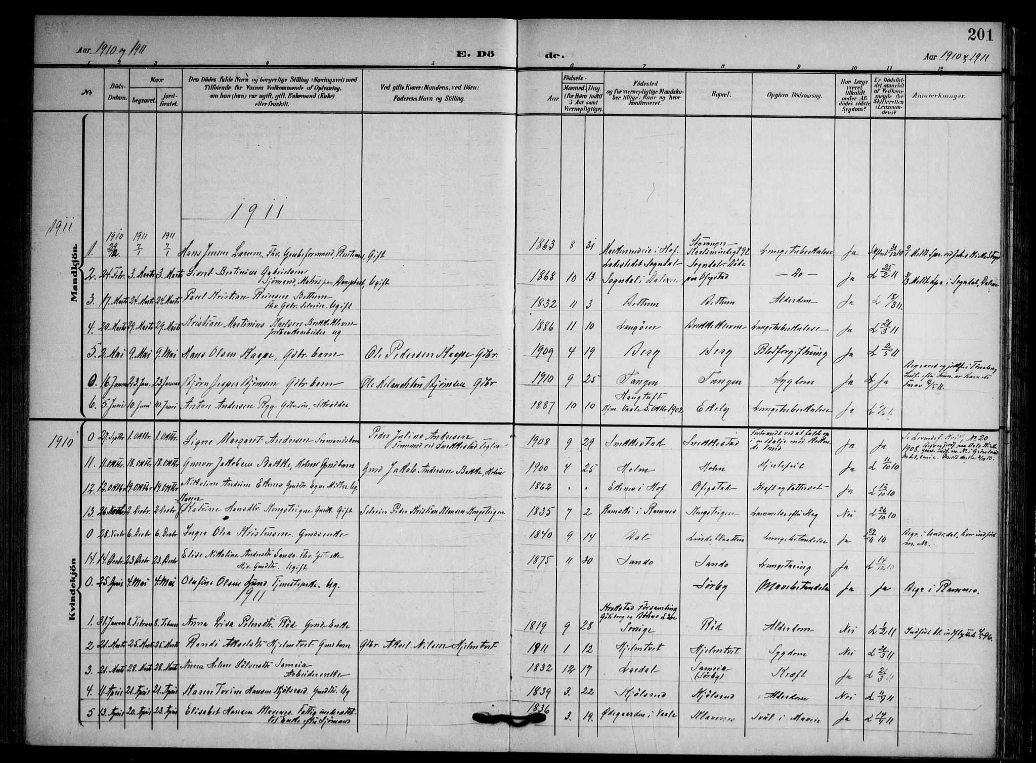 Våle kirkebøker, AV/SAKO-A-334/F/Fa/L0012: Parish register (official) no. I 12, 1907-1934, p. 201