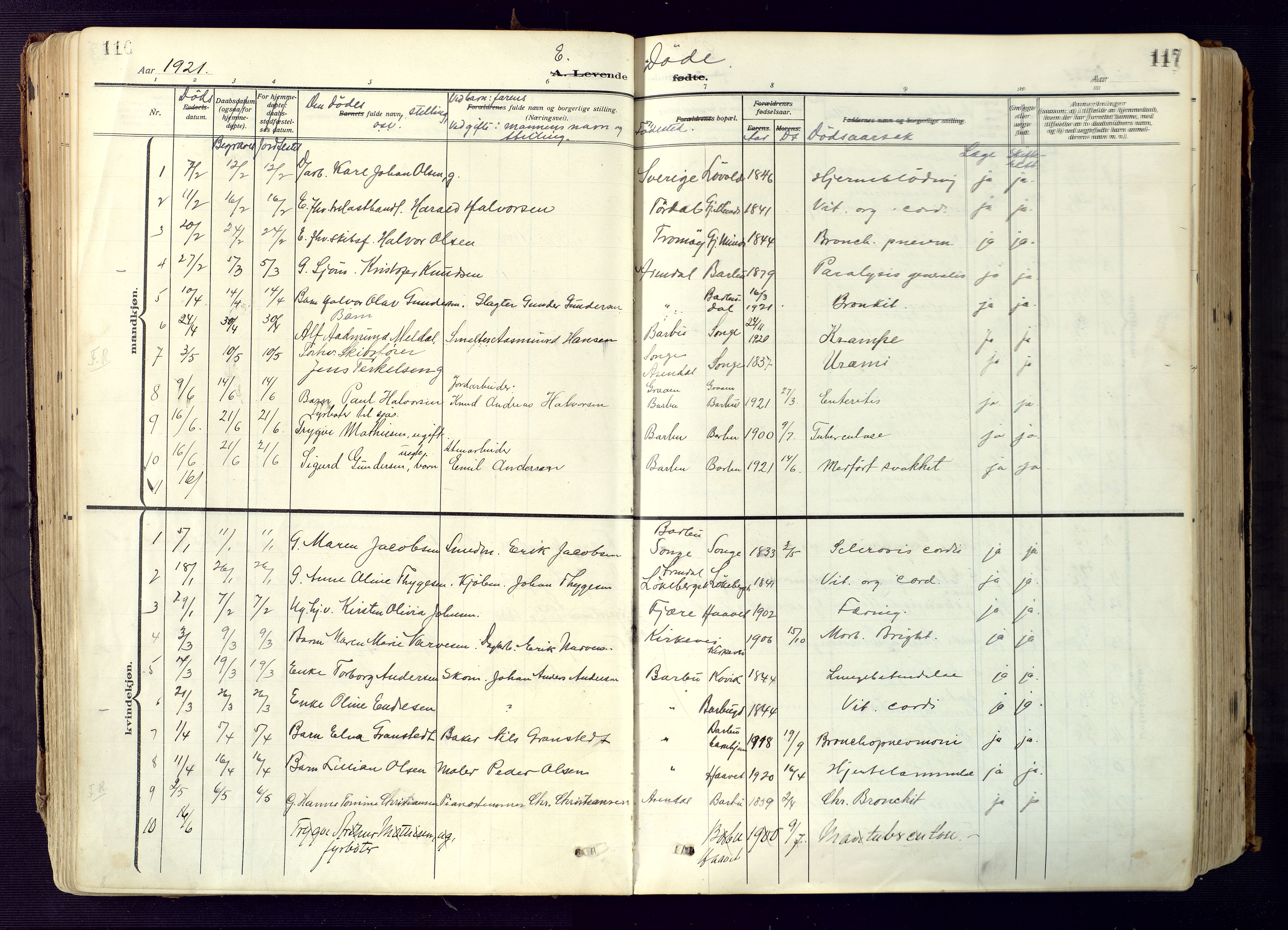 Barbu sokneprestkontor, SAK/1111-0003/F/Fa/L0006: Parish register (official) no. A 6, 1910-1929, p. 117