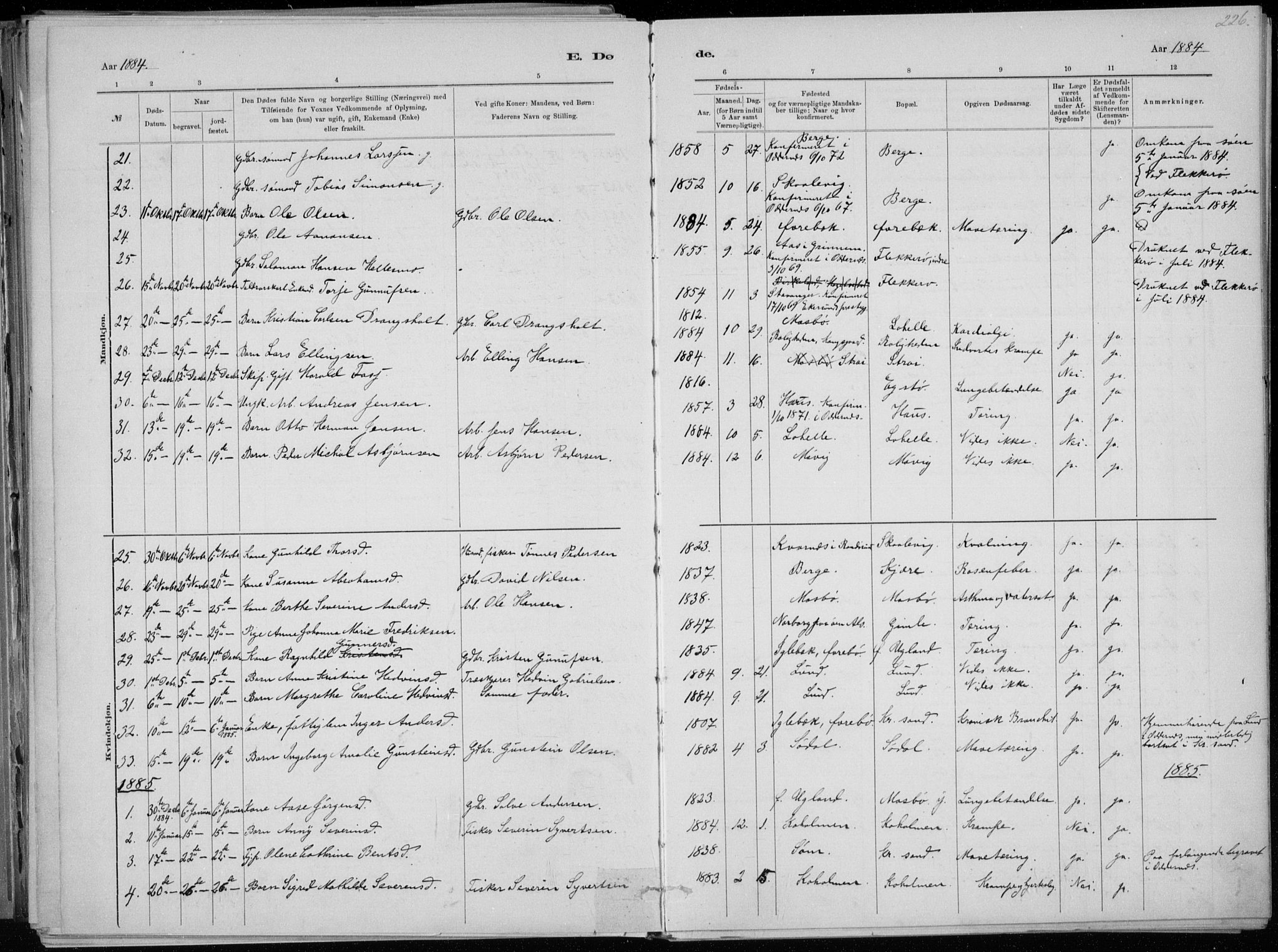 Oddernes sokneprestkontor, AV/SAK-1111-0033/F/Fa/Faa/L0009: Parish register (official) no. A 9, 1884-1896, p. 226