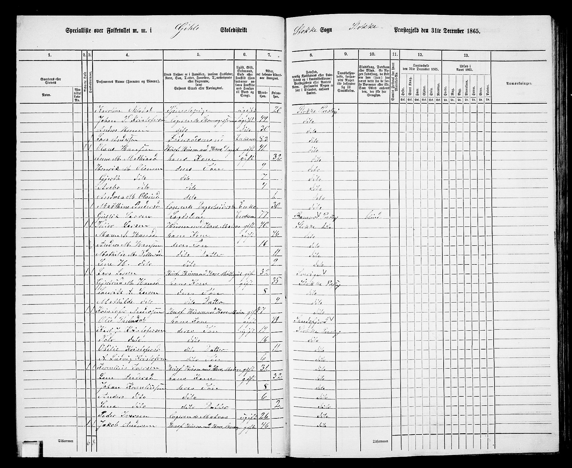 RA, 1865 census for Stokke, 1865, p. 30