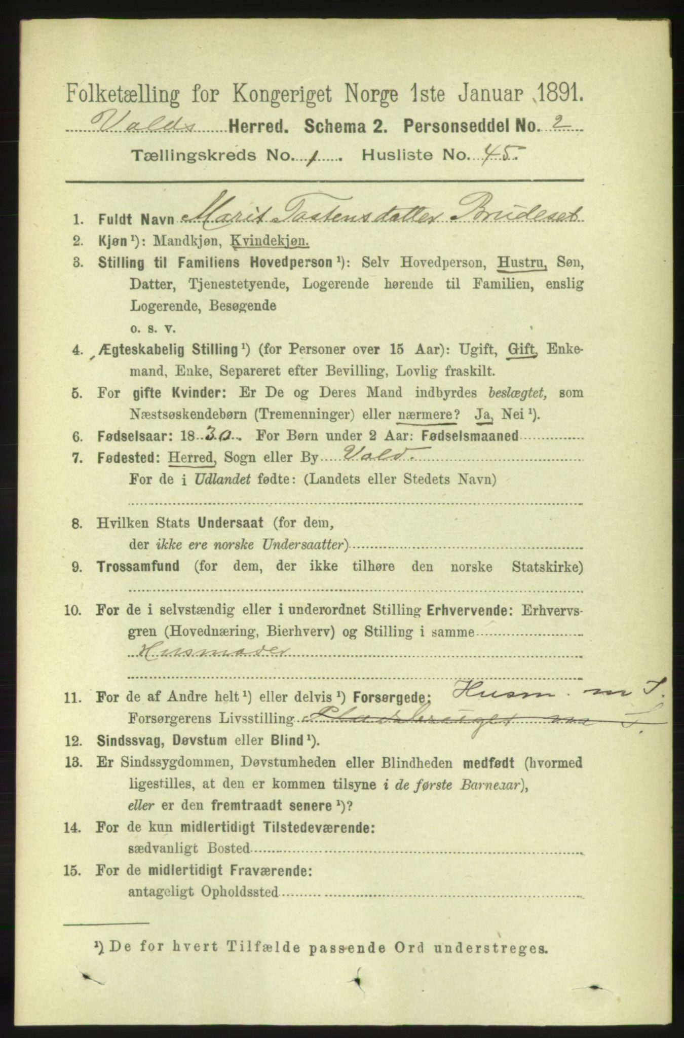 RA, 1891 census for 1537 Voll, 1891, p. 369