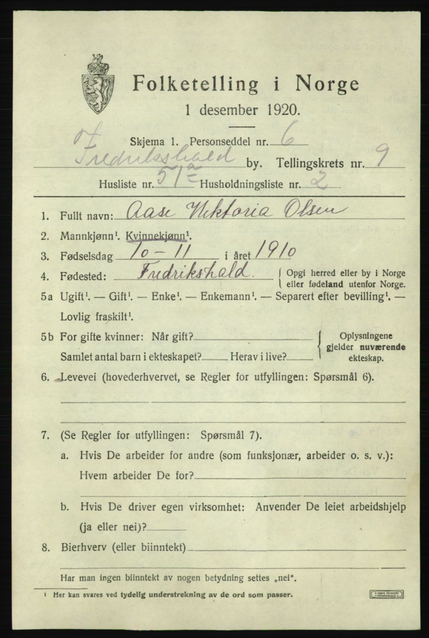 SAO, 1920 census for Fredrikshald, 1920, p. 17135