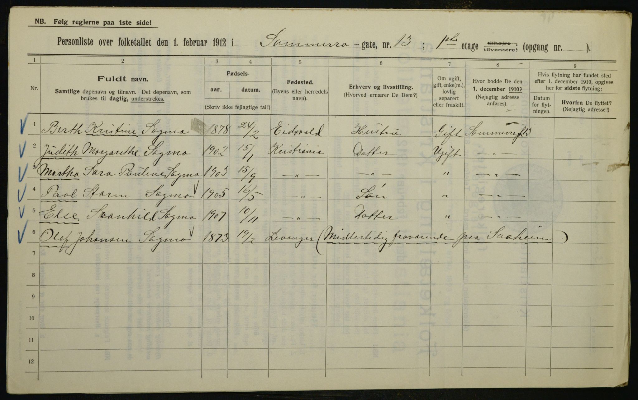 OBA, Municipal Census 1912 for Kristiania, 1912, p. 100051