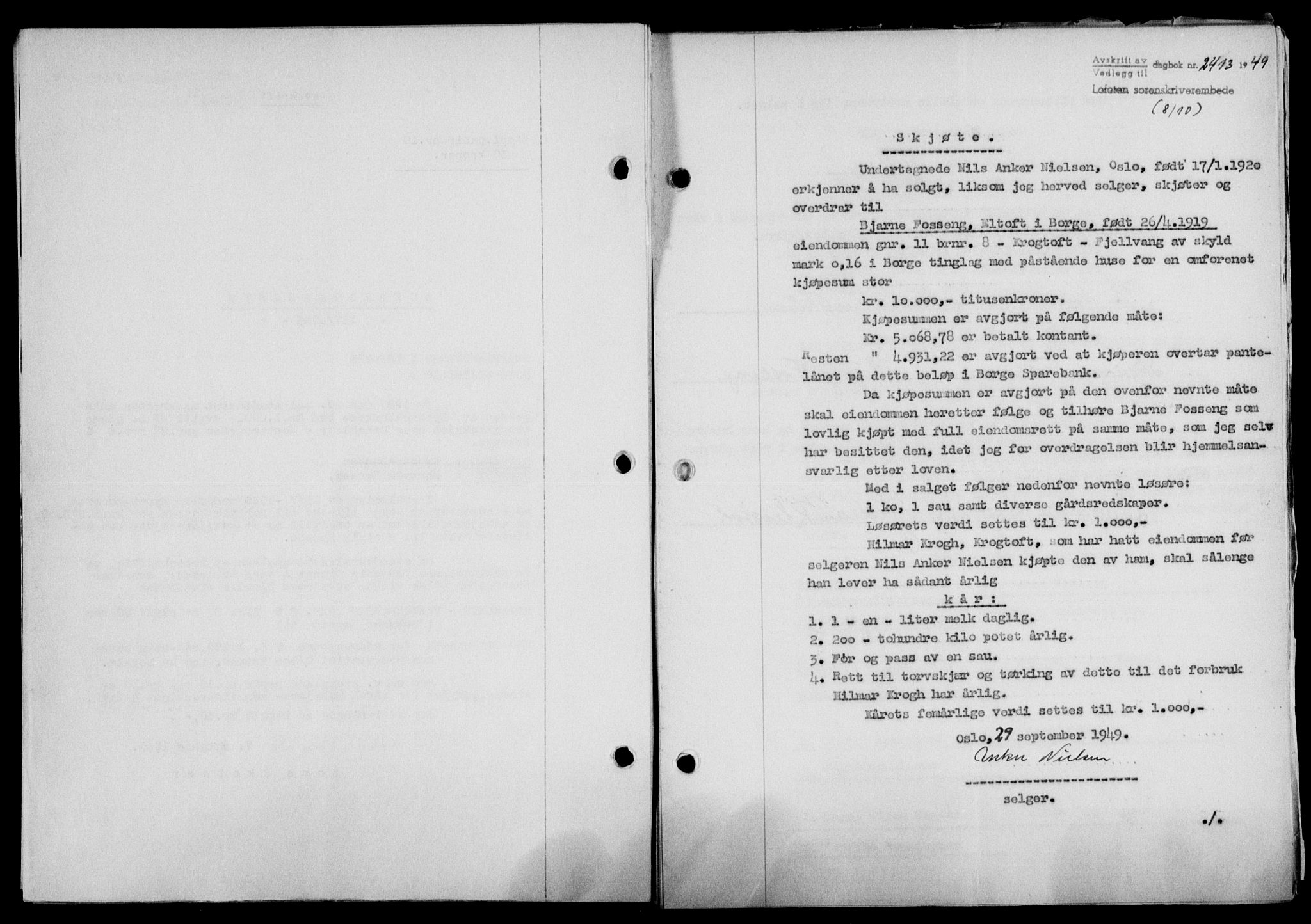 Lofoten sorenskriveri, SAT/A-0017/1/2/2C/L0022a: Mortgage book no. 22a, 1949-1950, Diary no: : 2413/1949