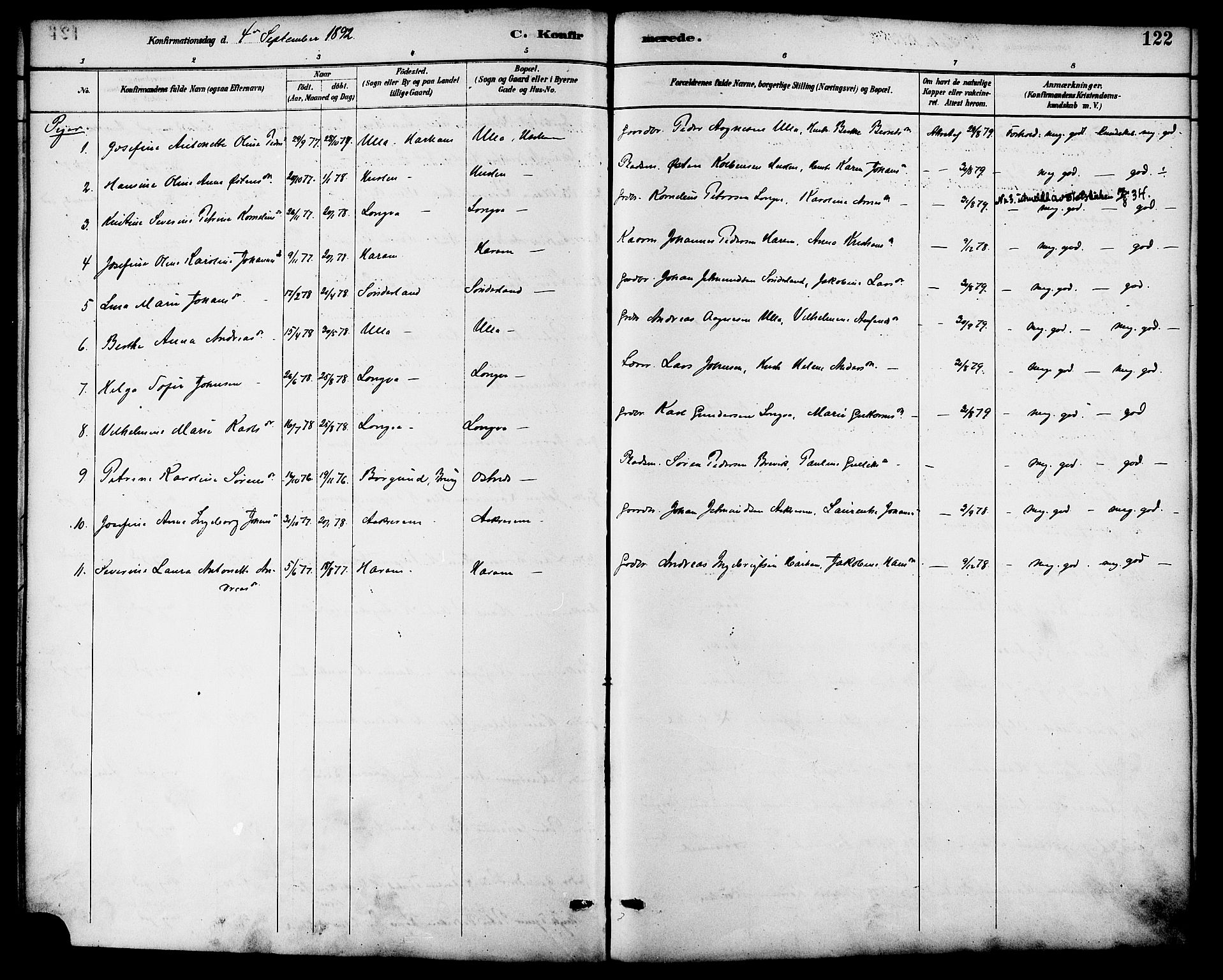 Ministerialprotokoller, klokkerbøker og fødselsregistre - Møre og Romsdal, AV/SAT-A-1454/536/L0501: Parish register (official) no. 536A10, 1884-1896, p. 122