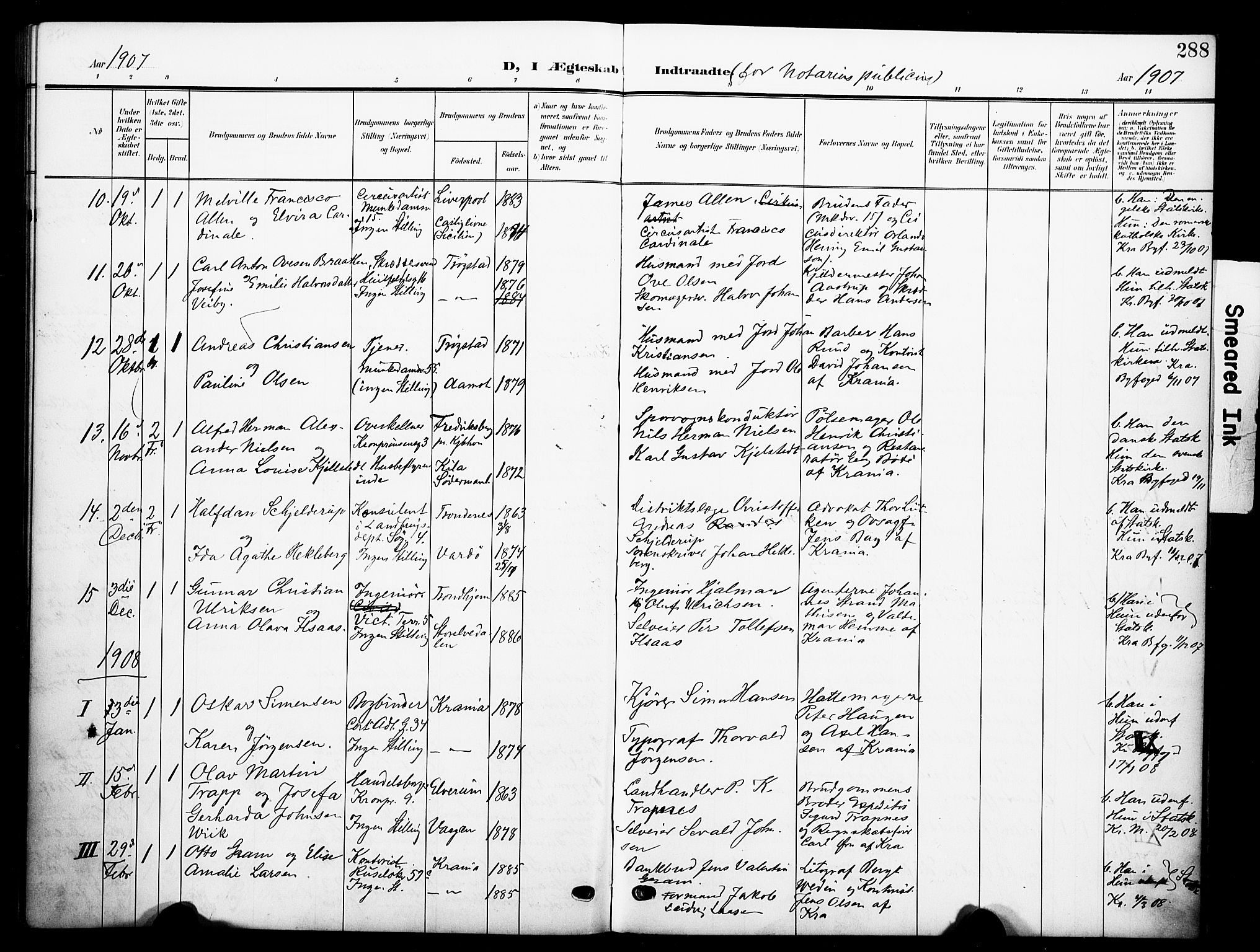 Johannes prestekontor Kirkebøker, AV/SAO-A-10852/F/Fa/L0010: Parish register (official) no. 10, 1907-1919, p. 288