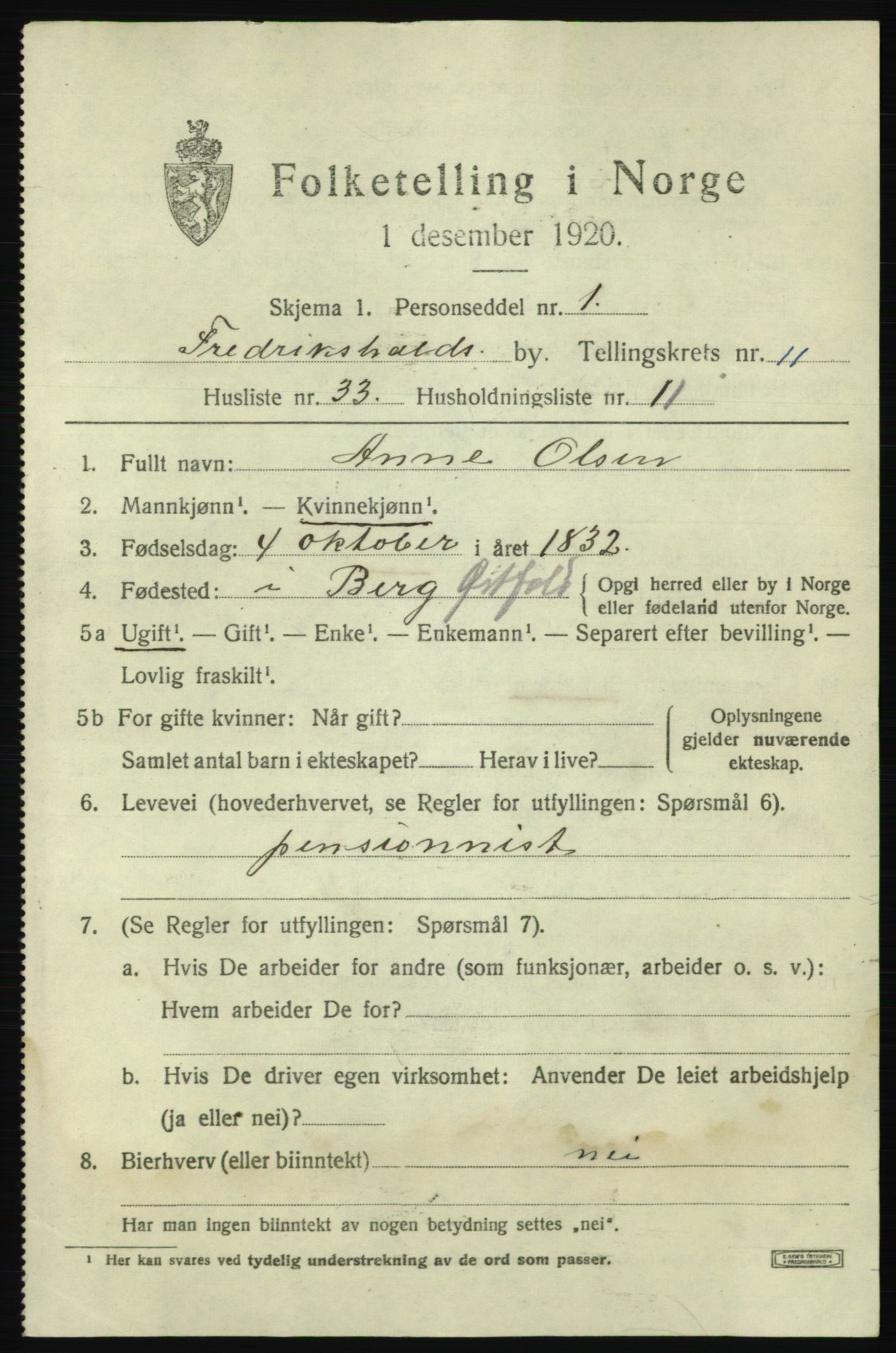 SAO, 1920 census for Fredrikshald, 1920, p. 19741