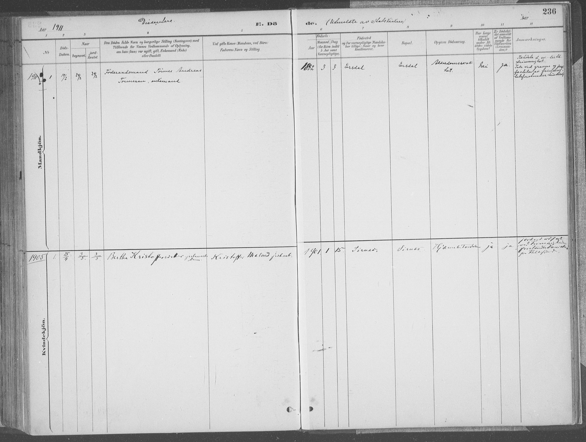 Bakke sokneprestkontor, SAK/1111-0002/F/Fa/Faa/L0008: Parish register (official) no. A 8, 1887-1911, p. 236