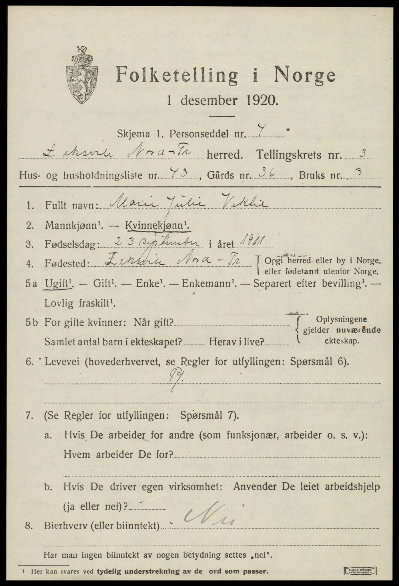 SAT, 1920 census for Leksvik, 1920, p. 3380