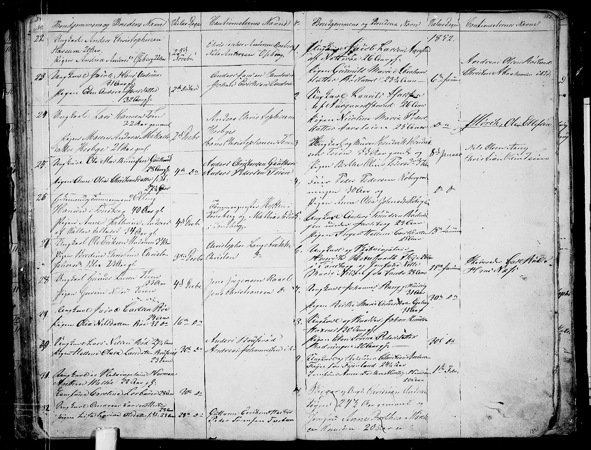 Sem kirkebøker, AV/SAKO-A-5/G/Ga/L0003: Parish register (copy) no. I 3, 1844-1855, p. 154-155