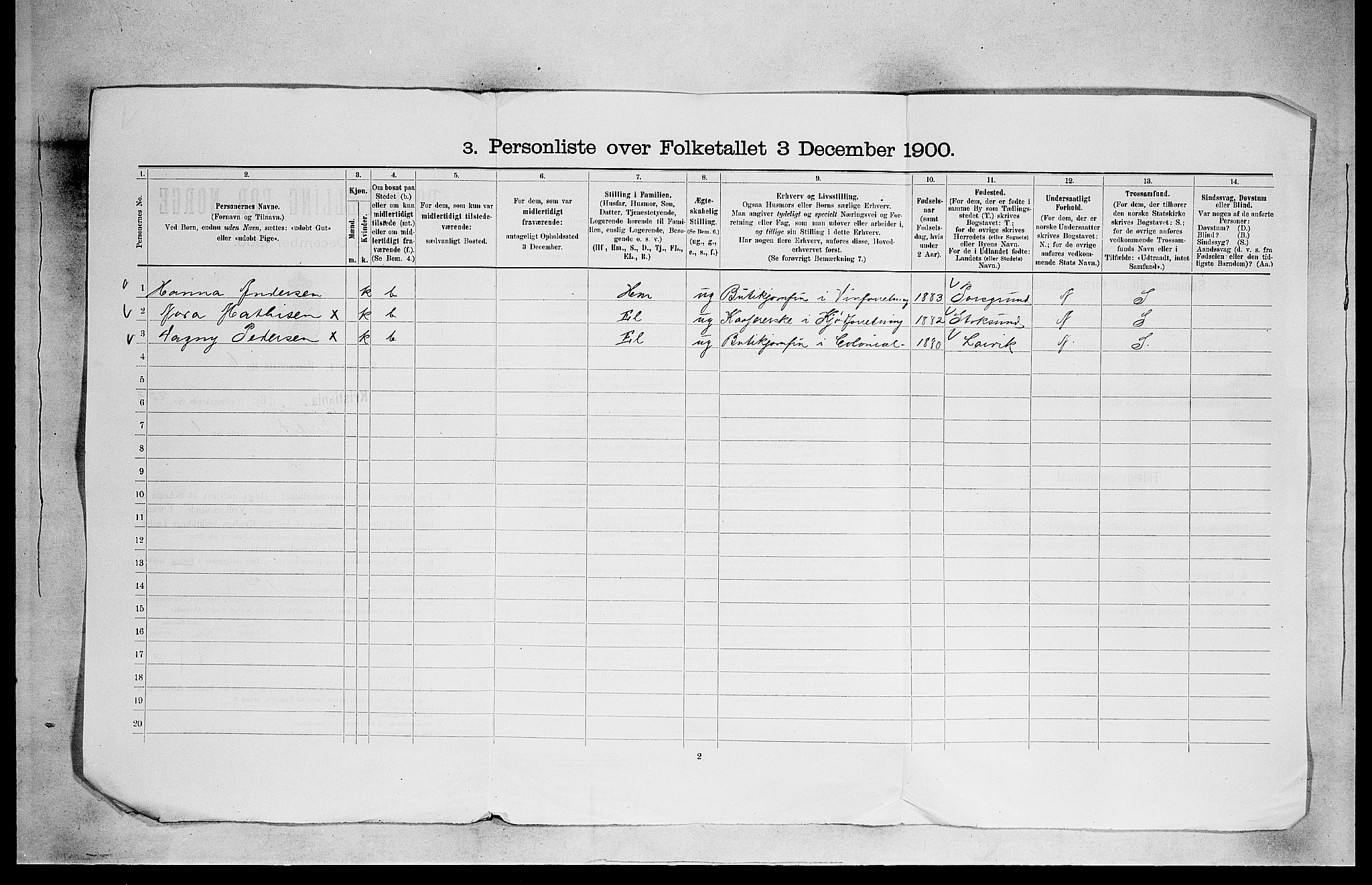 SAO, 1900 census for Kristiania, 1900, p. 7533